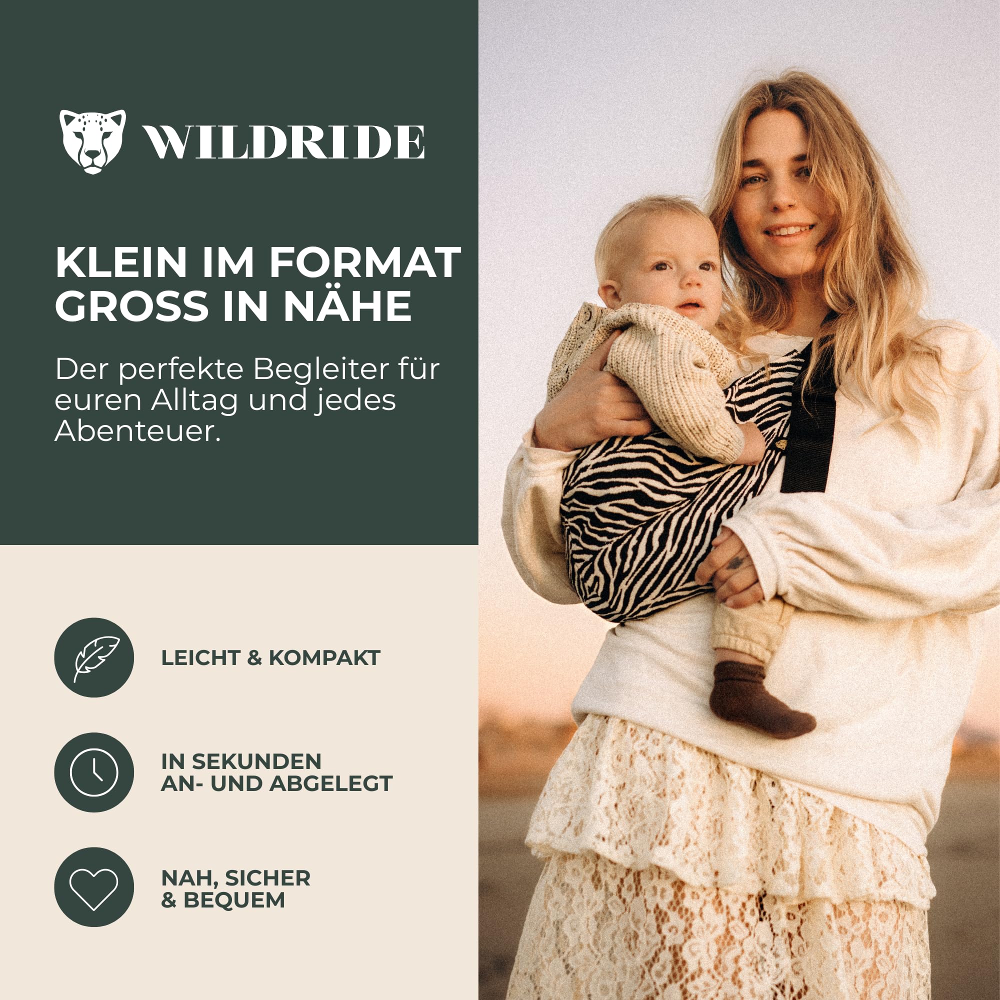 Wildride Kindertrage x MarieMarie, Hüfttrage für Kleinkinder ab 9 Monaten, 100% Baumwolle, leicht & kompakt, bis 20 kg, SGS geprüft
