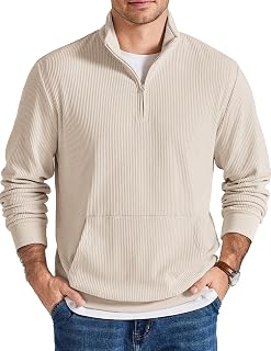 COOFANDY Men Quarter Zip Pullover Mock Neck Long Sleeve Corduroy Sweatshirt | Lightweight, Soft Warm Slightly Stretchy, Regular Fit, Old Money, Business Casual Wear, Fall Winter, S-3XL