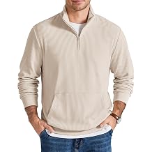 Men Quarter Zip Pullover Mock Neck Long Sleeve Corduroy Sweatshirt