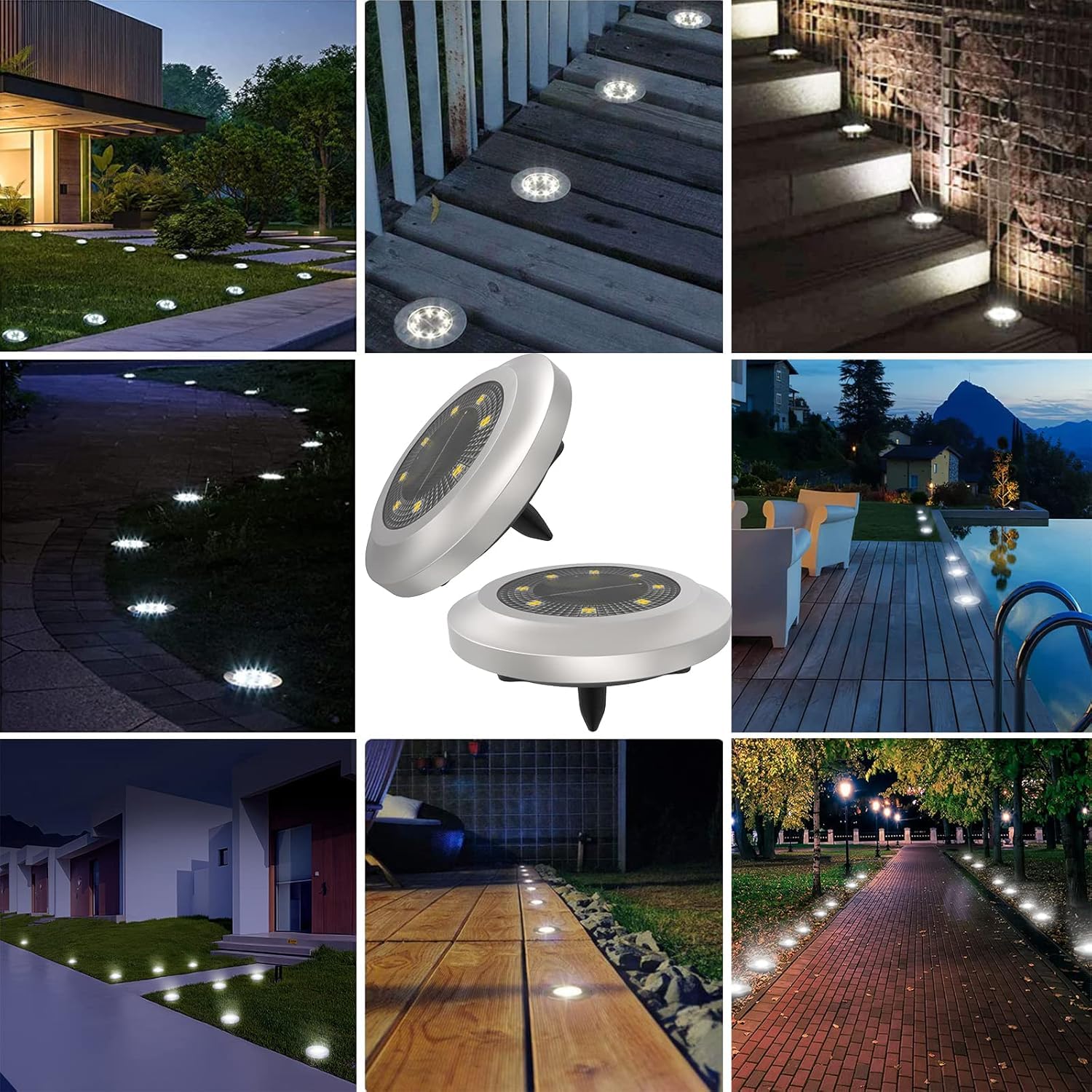 Torchtree Luci solari da giardino esterne aggiornate 2023, a disco di terra, ad energia solare, per prato, sentiero, cortile, paesaggio, passerella (confezione da 12 pezzi) bianco brillante