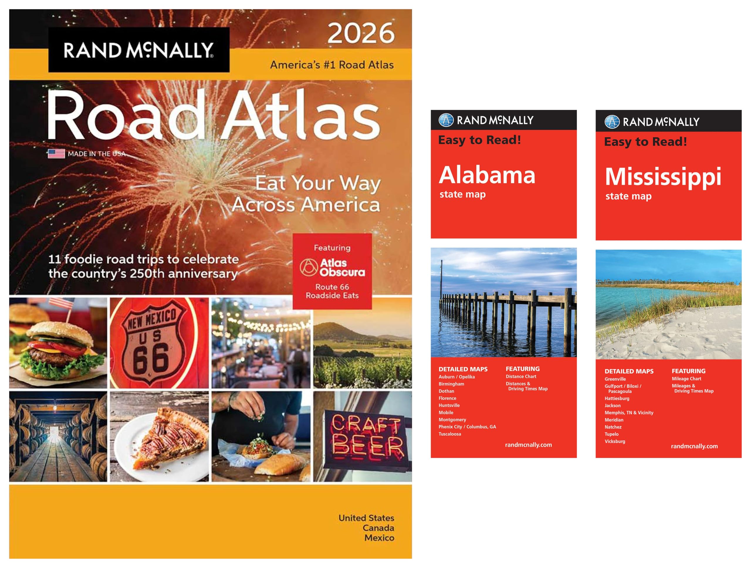 2026 Road Atlas with Easy to Read Alabama & Mississippi State Maps