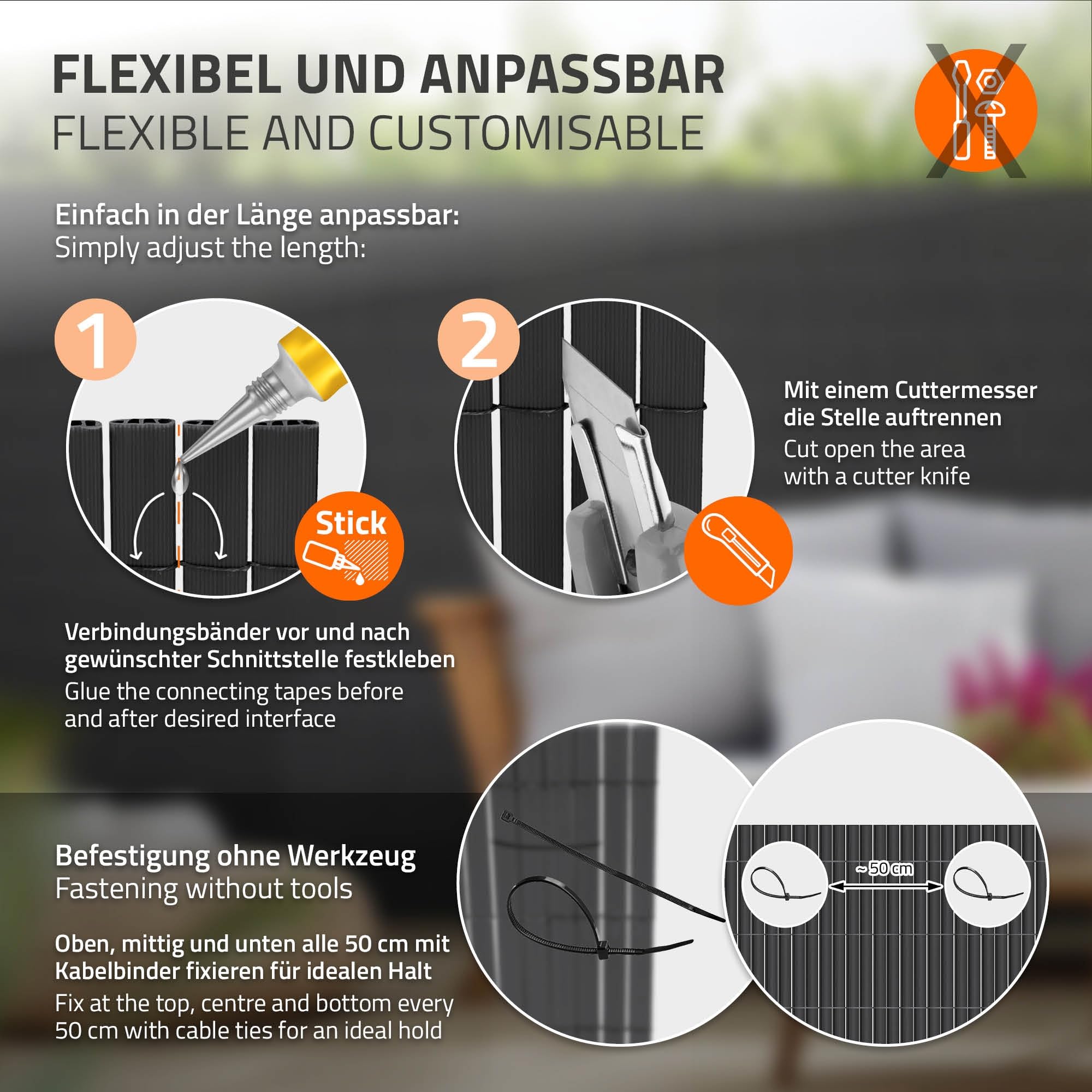 ECD Germany Filet de Protection Visuelle PVC 120x300 cm, Anthracite, Brise-Vue Triple Renforcement, Pare-Vent, Canisse Opaque Étanche/Résistant aux UV, Natte Cache-Clôture pour Jardin Balcon Terrasse