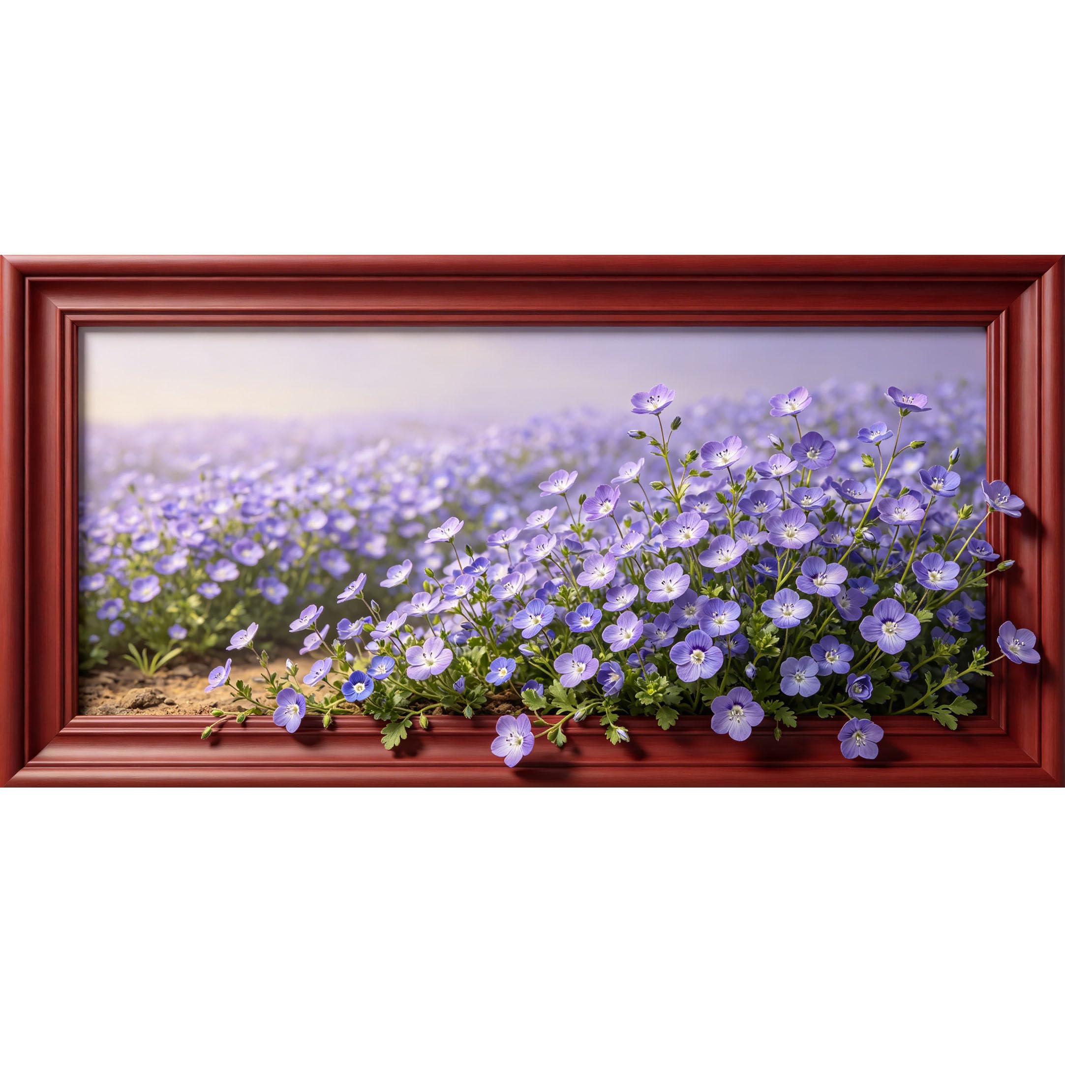Agglomerix 3D Framed Wall Art Blue Wildflower Field Botanical Relief Effect Large Size Self-Adhesive Removable Wall Decor Prints Artwork for Living Room Bedroom Office