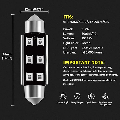 Miniatura 146 de AUXLIGHT DE3175 DE3021 6418 6411 211-2 212-2 578 569 Canbus Bombillas LED de luz interior sin errores 6000K Xenon Blanco, Super brillante 6SMD chips