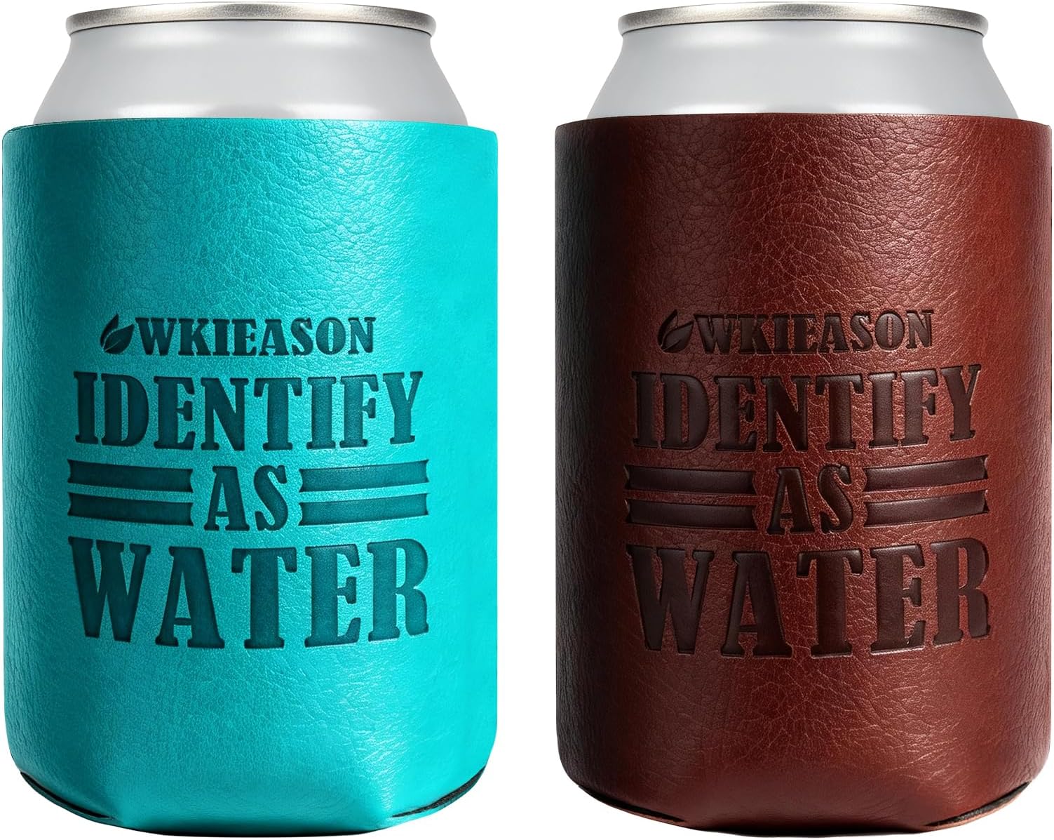 WKieason Valentines Day Gifts 2pc for Him Dad Leather Can Cooler for Dad Fathers Day Can Coolie Sleeves for Men Women Her Girlfriend Boyfriend Husband Wife Anniversary Birthday Funny Can Cooler