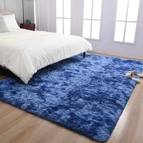 Miniatura 48 de TWINNIS Alfombras grandes de pelo largo de 4 x 6 pulgadas para sala de estar, dormitorio, teñido anudado gris oscuro, alfombras de felpa súper