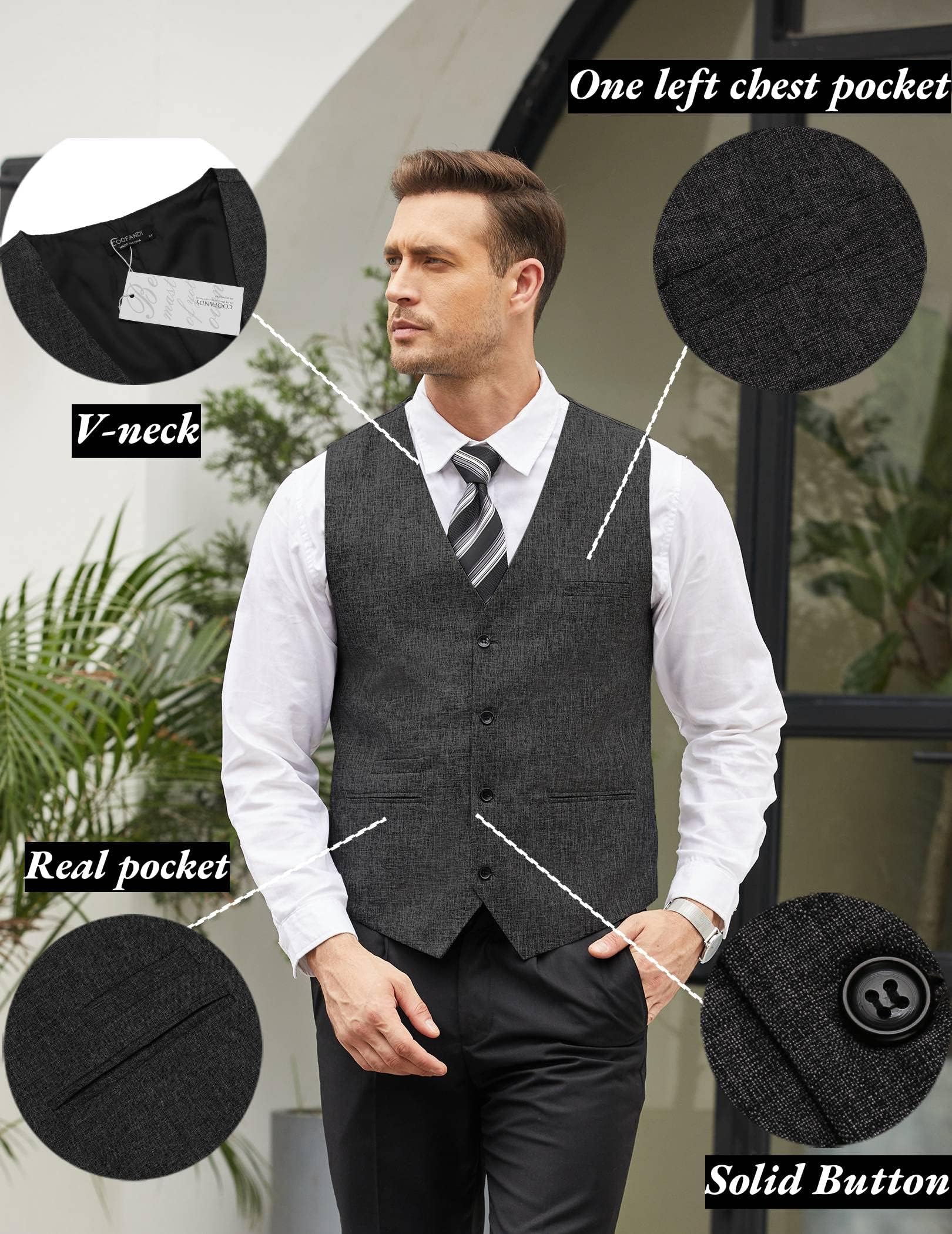 COOFANDY Herren Weste Casual Anzug Weste V-Ausschnitt Formale Business Party Hochzeit Trachtenweste