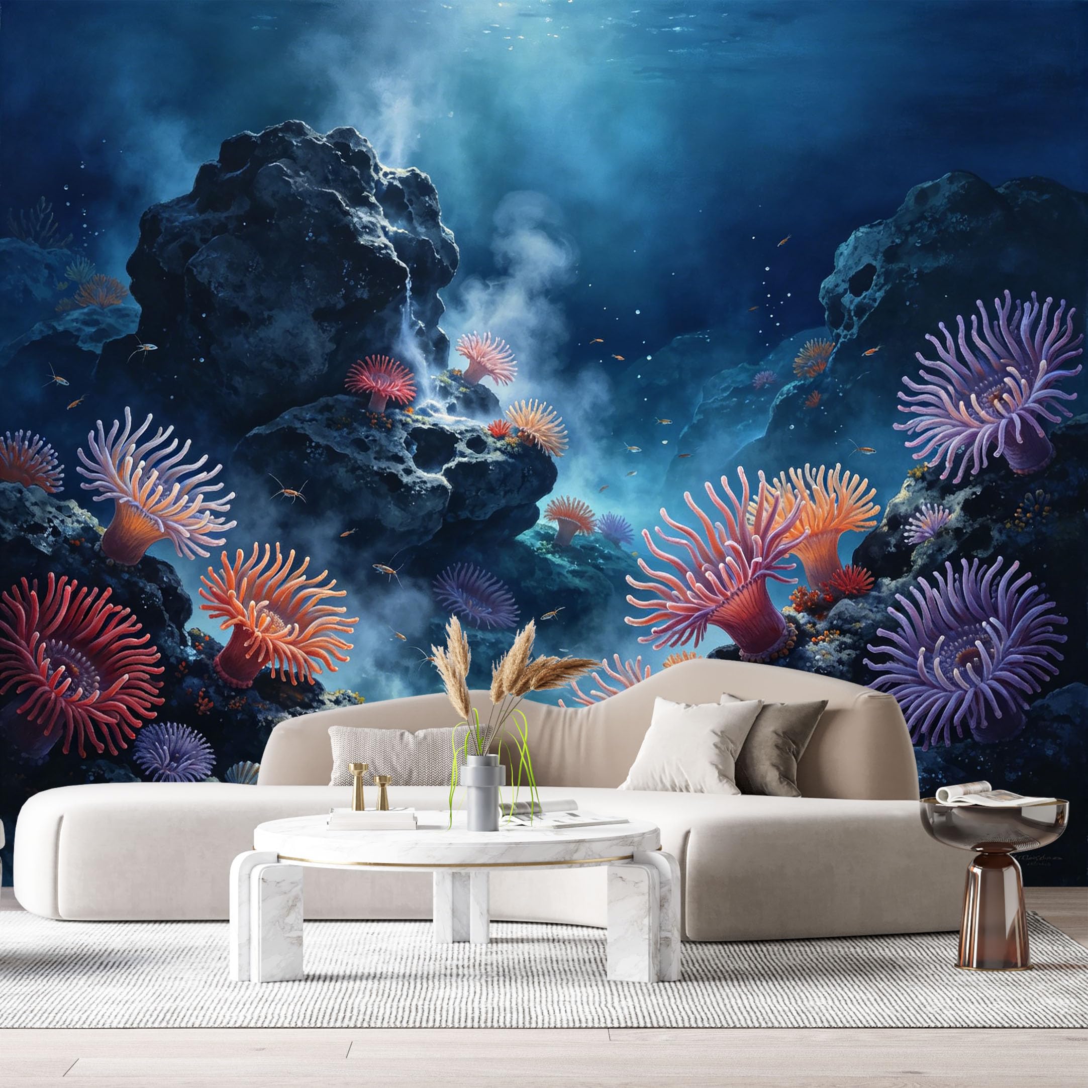 Custom Size Wall Murals Ocean Marine 3D Underwater Sea Anemone Reef Oil Painting SelfAdhesiveWall Fabric Removable Wallpaper Wall Decor for Living Room Bedroom Bathroom