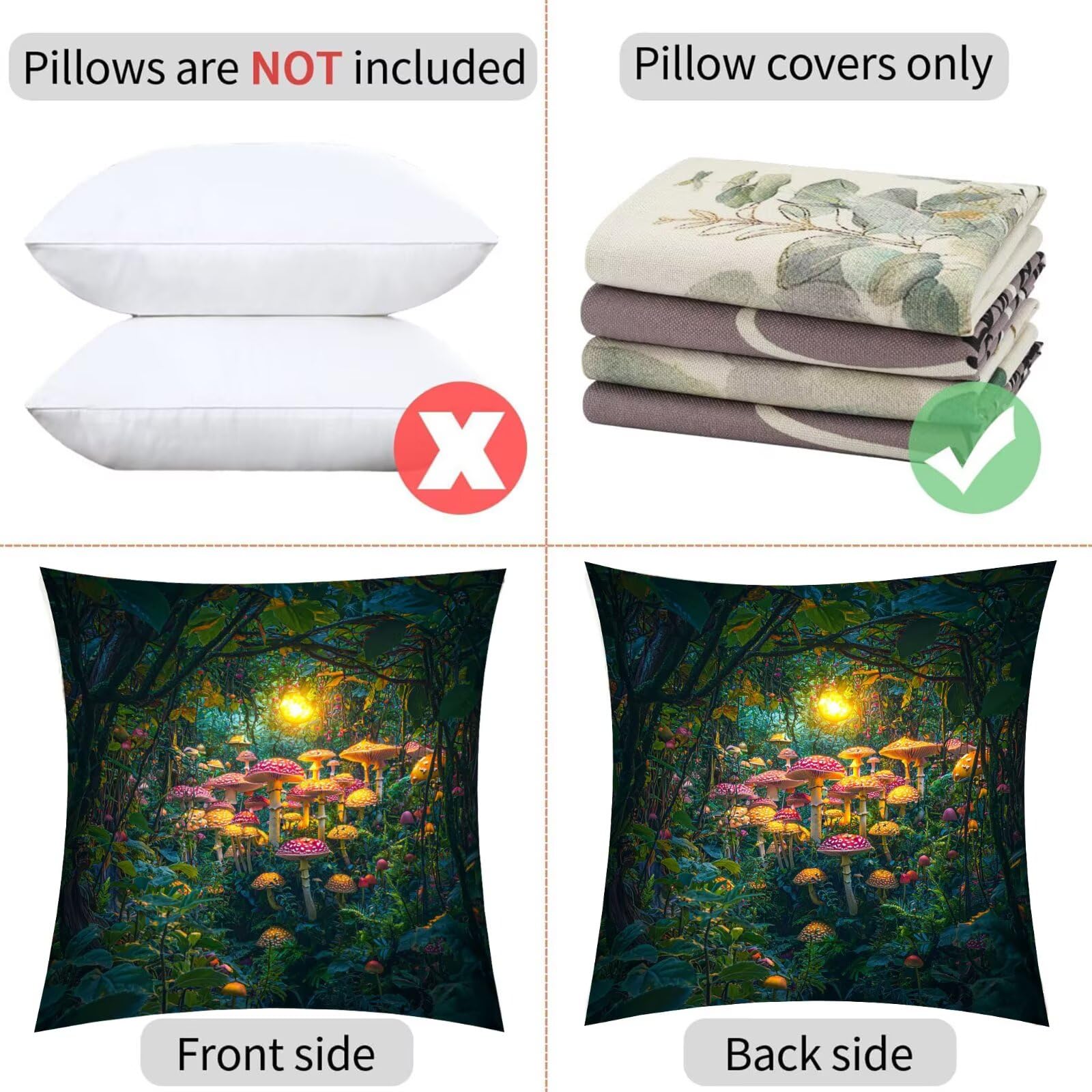 Poszewka na poduszkę 70x70 cm, zestaw 4 dekoracji wnętrz grzyby las sofa poduszki salon poszewki na poduszki welurowe do domu poduszki na zewnątrz meble ogrodowe poszewka na poduszkę d-368
