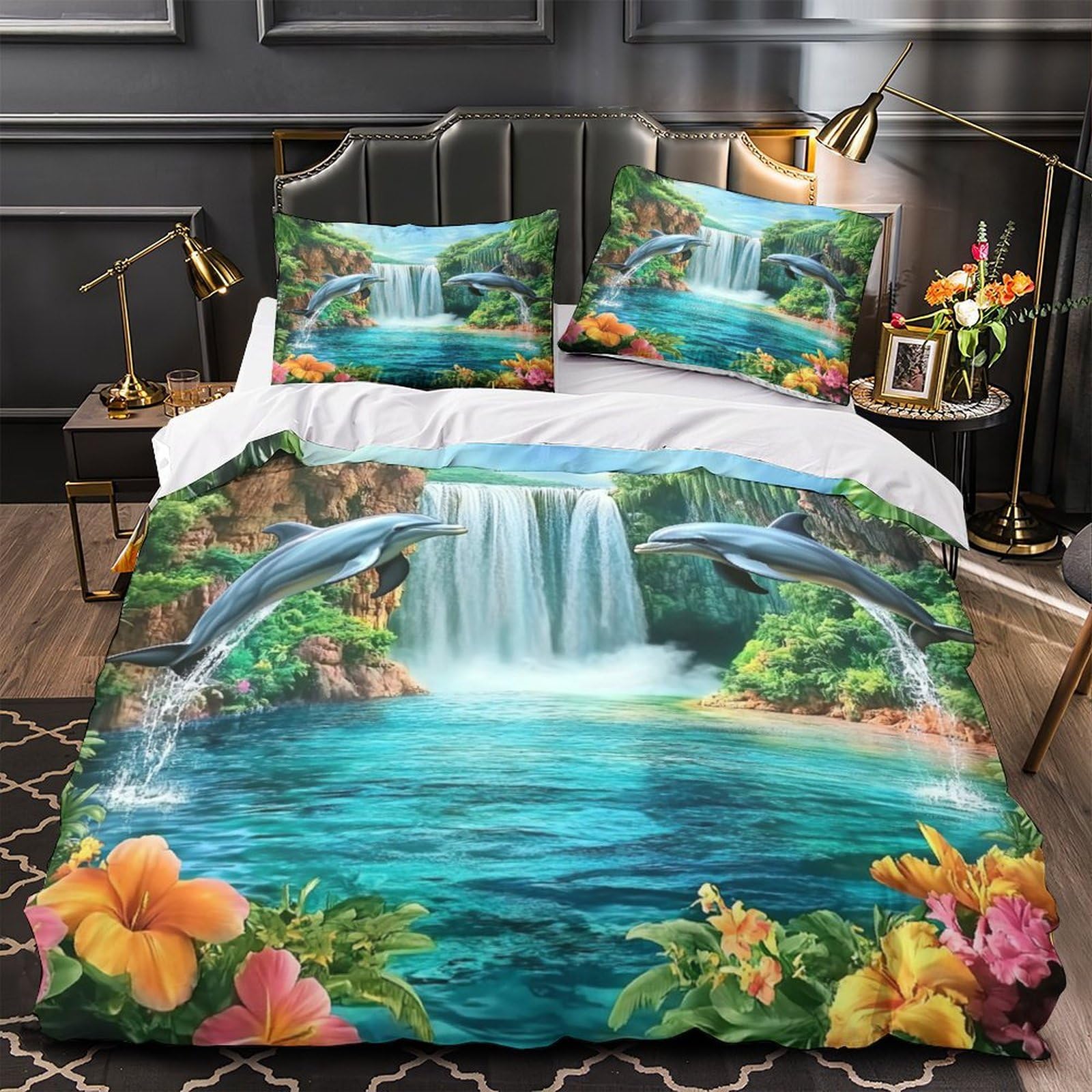 Housse de couette dauphin 3D pour une chambre d'ado style tropical