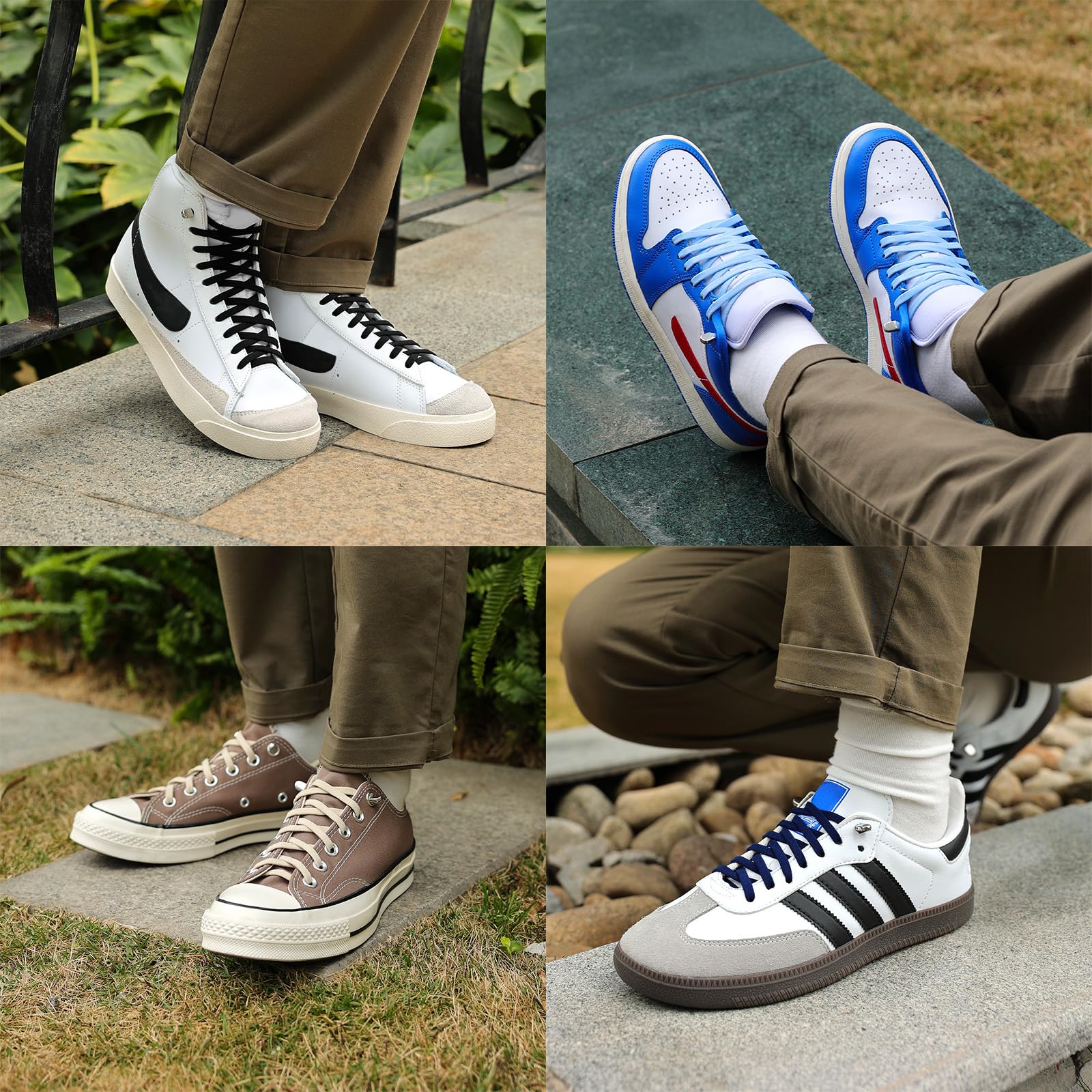 Stepace 2 pary elastycznych sznurowadeł bez wiązania – płaskie taśmy gumowe 6 mm z zamknięciem na kapsułkę, system szybkiego sznurowania do sneakersów i butów sportowych, bez sznurowadeł dla dzieci i