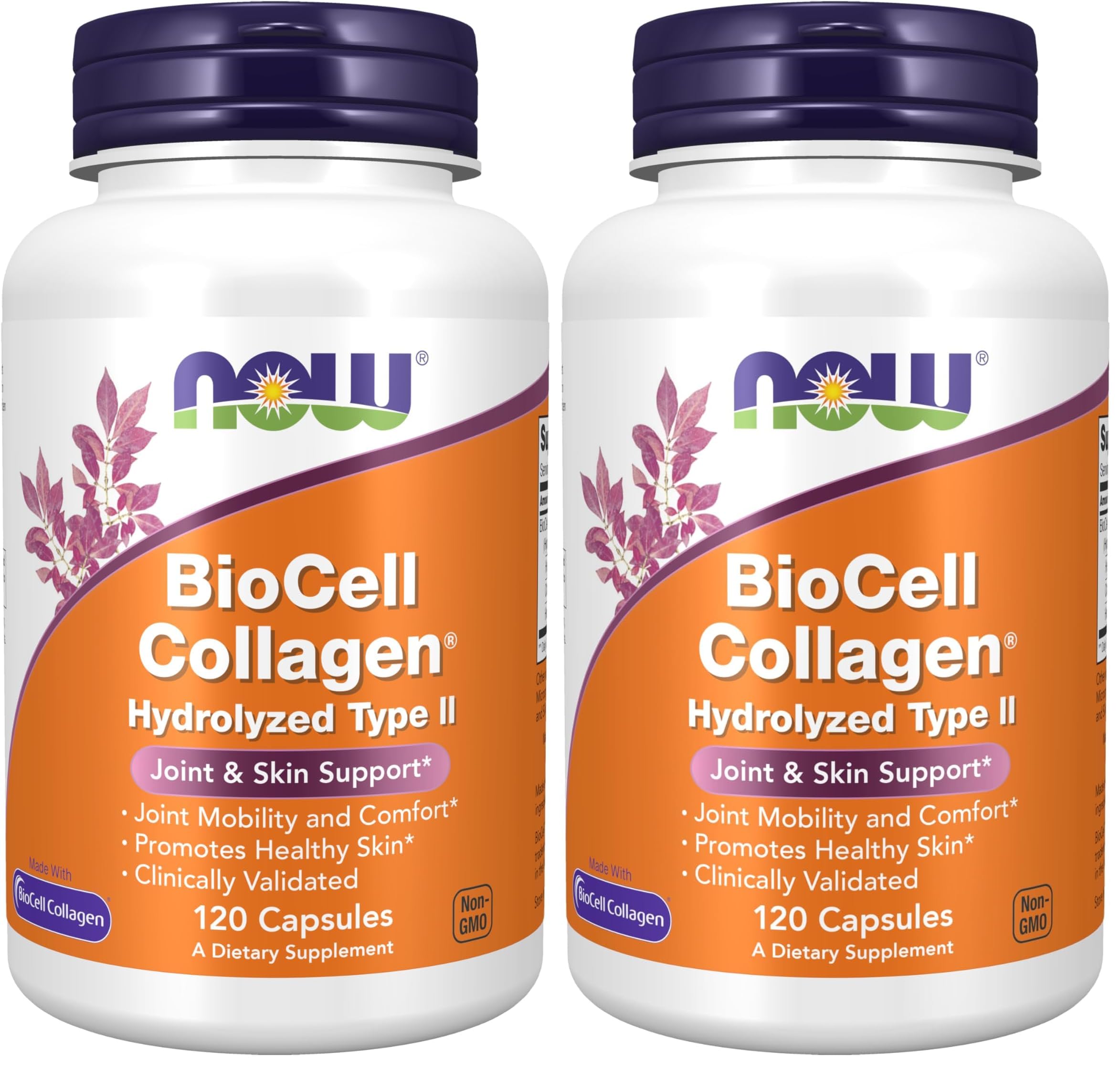 NOW Foods Supplements,BioCell Collagen® Hydrolyzed Type II,Clinically Validated,120 Veg Capsules,(Pack of 2) 120 Count (Pack of 2)