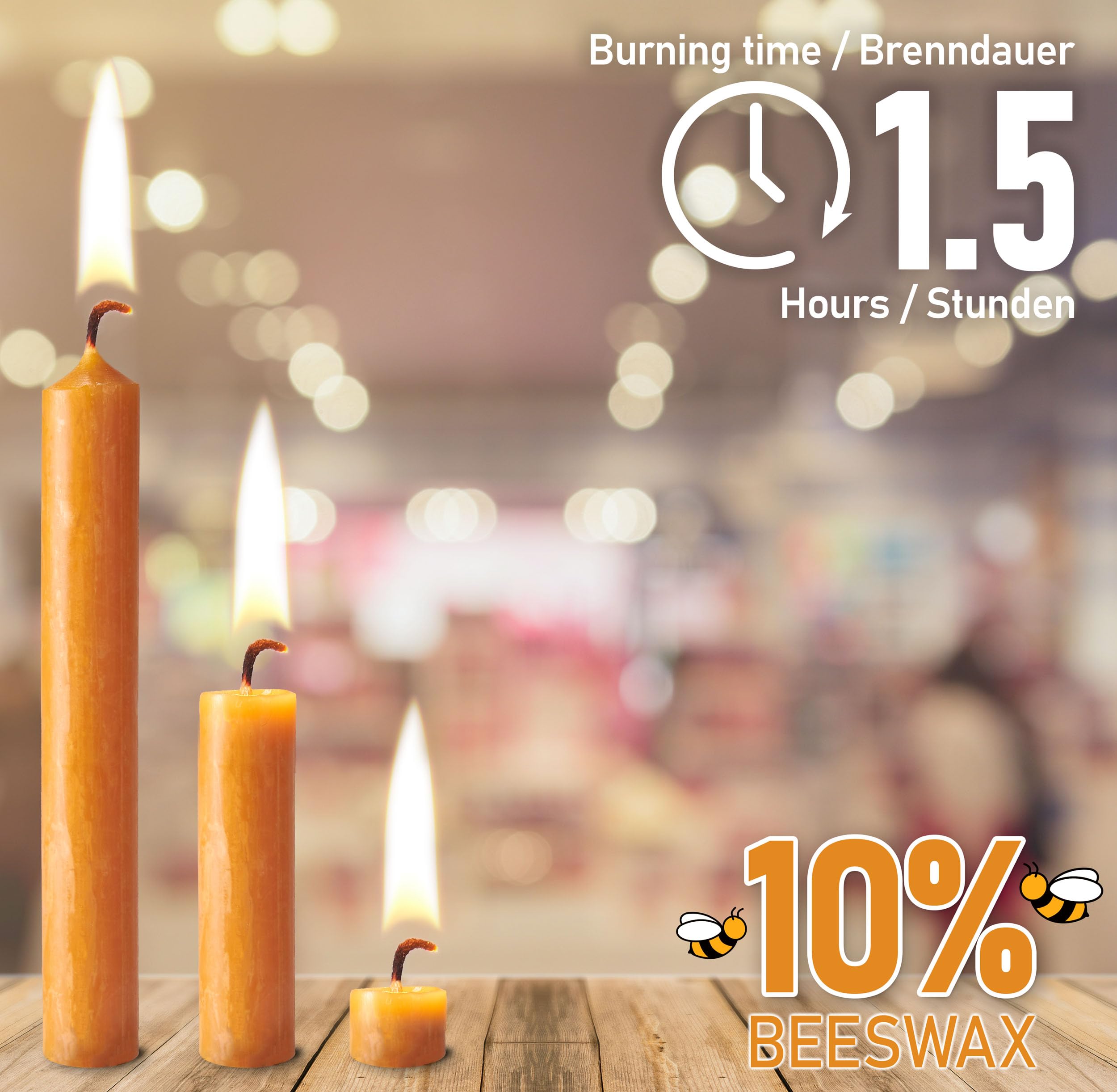 BRUBAKER Caja de 100 Velas - 10% de Cera de Abeja - Cónicas de 9,5 cm para Cumpleaños o Decoración de Fiestas con un Diámetro de 1,25 cm - Velas Piramidales con Aroma a Miel