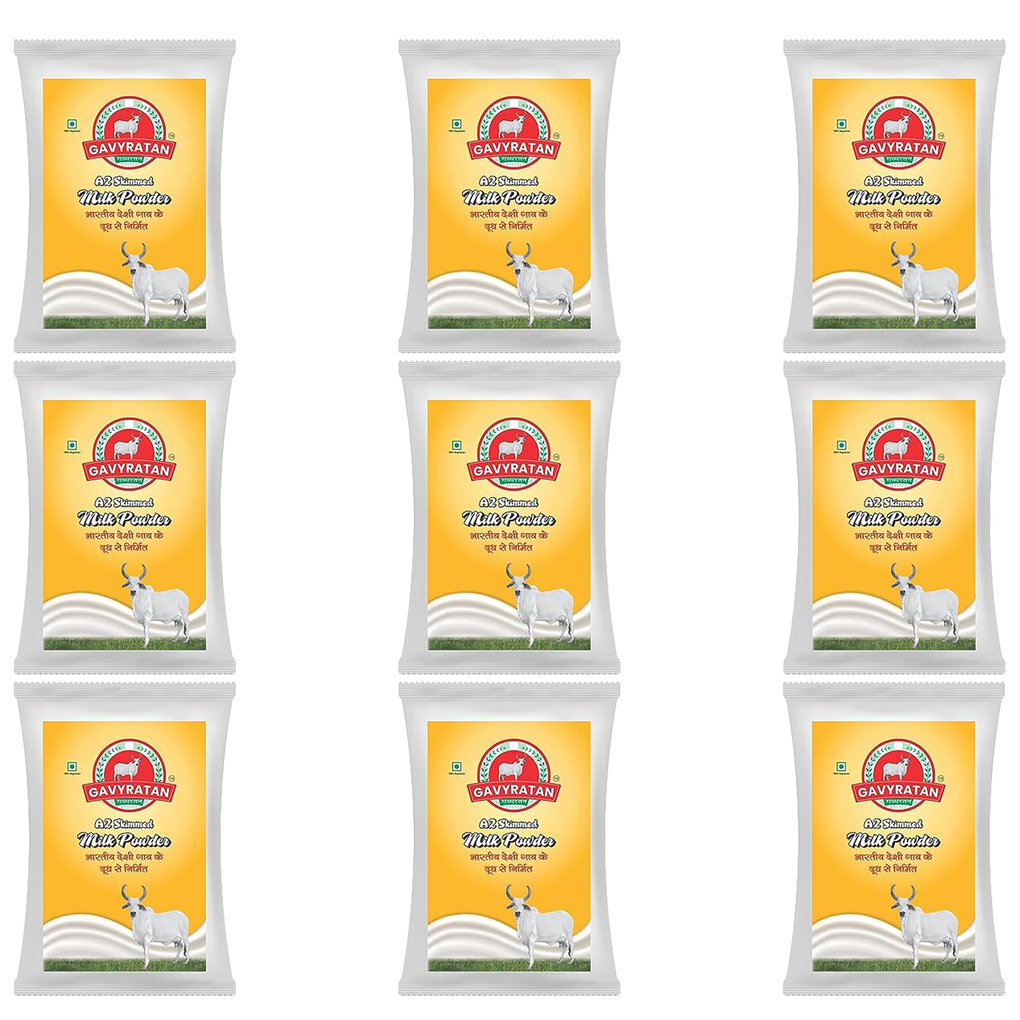 GAVYRATAN Pure & Premium Skimmed Milk Powder with Extra Protein 500Gm | Perfect for Making Tea & Coffee (Pack of 9)