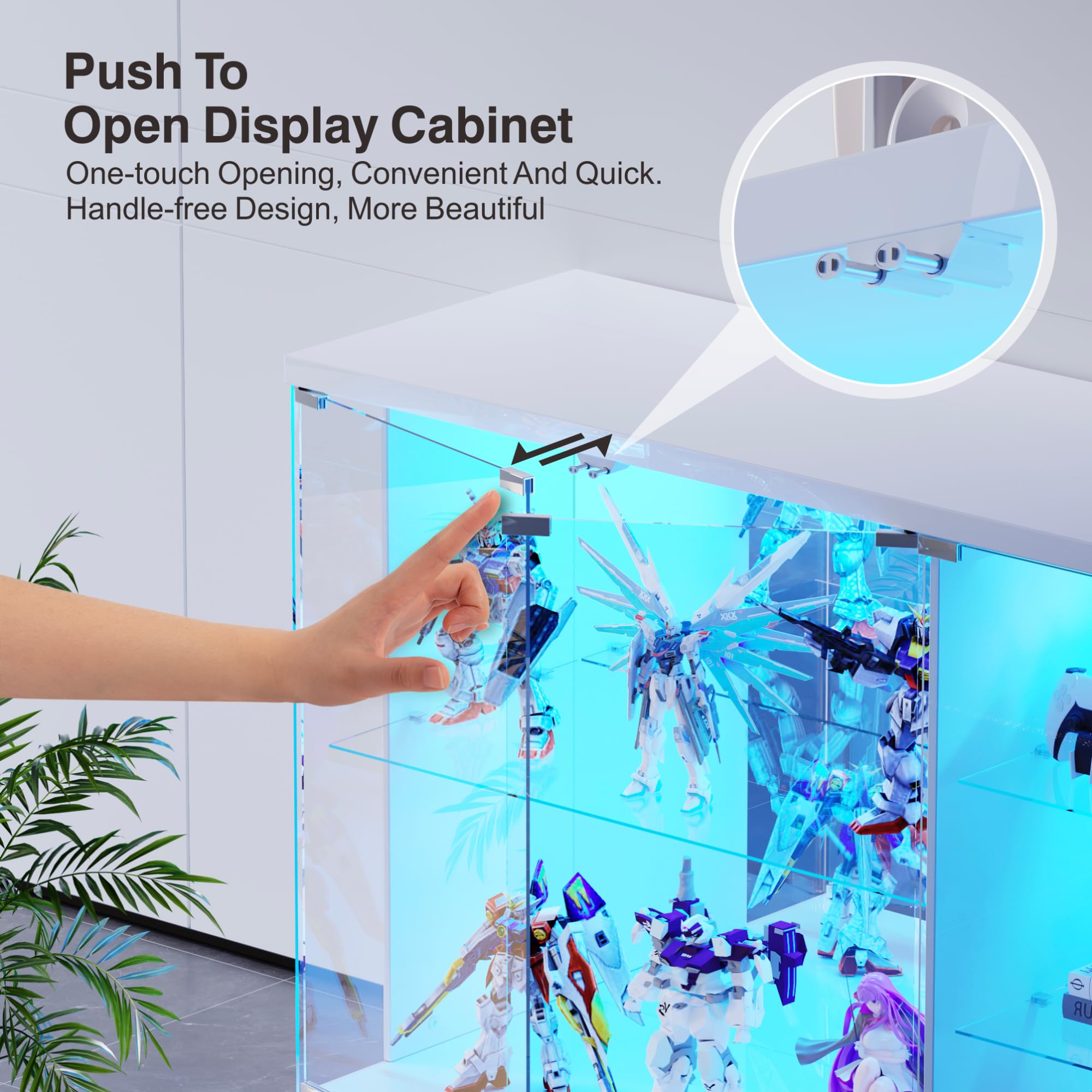 Vitrine mit LED Beleuchtung, Intelligente Sensorik für Wohnzimmer,Weiß | Vitrinenschrank mit Abschließbar Glastüren,Glasvitrine mit 3 Lagen Sammlervitrine für Schlafzimmer Büro,Studie