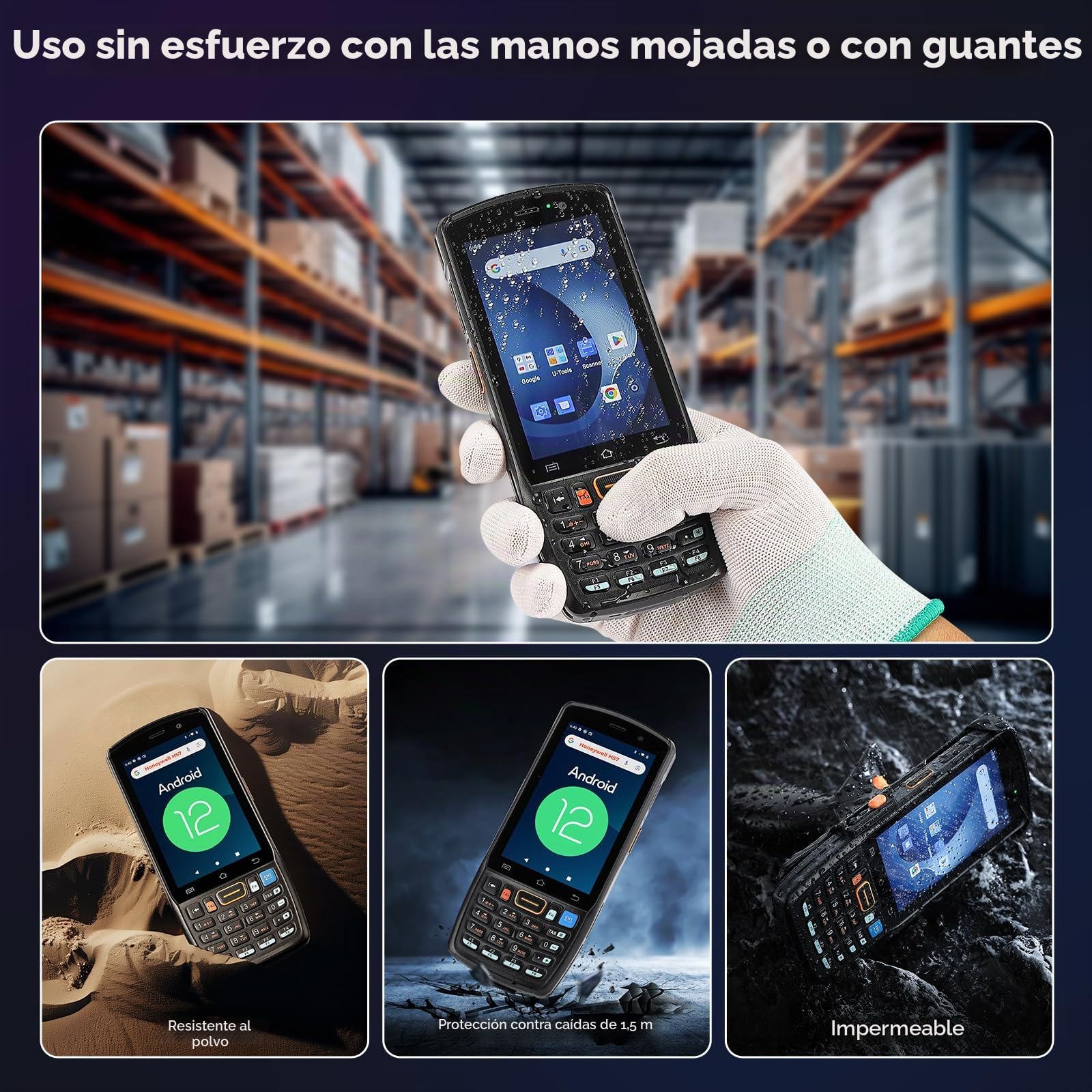 MUNBYN Escáner de Código de Barras Android 082Pro, Android 12, Equipado con Escáner HS7, PDA Portátil con 3GB+32GB, Robusto IP67 para Seguimiento de Inventario