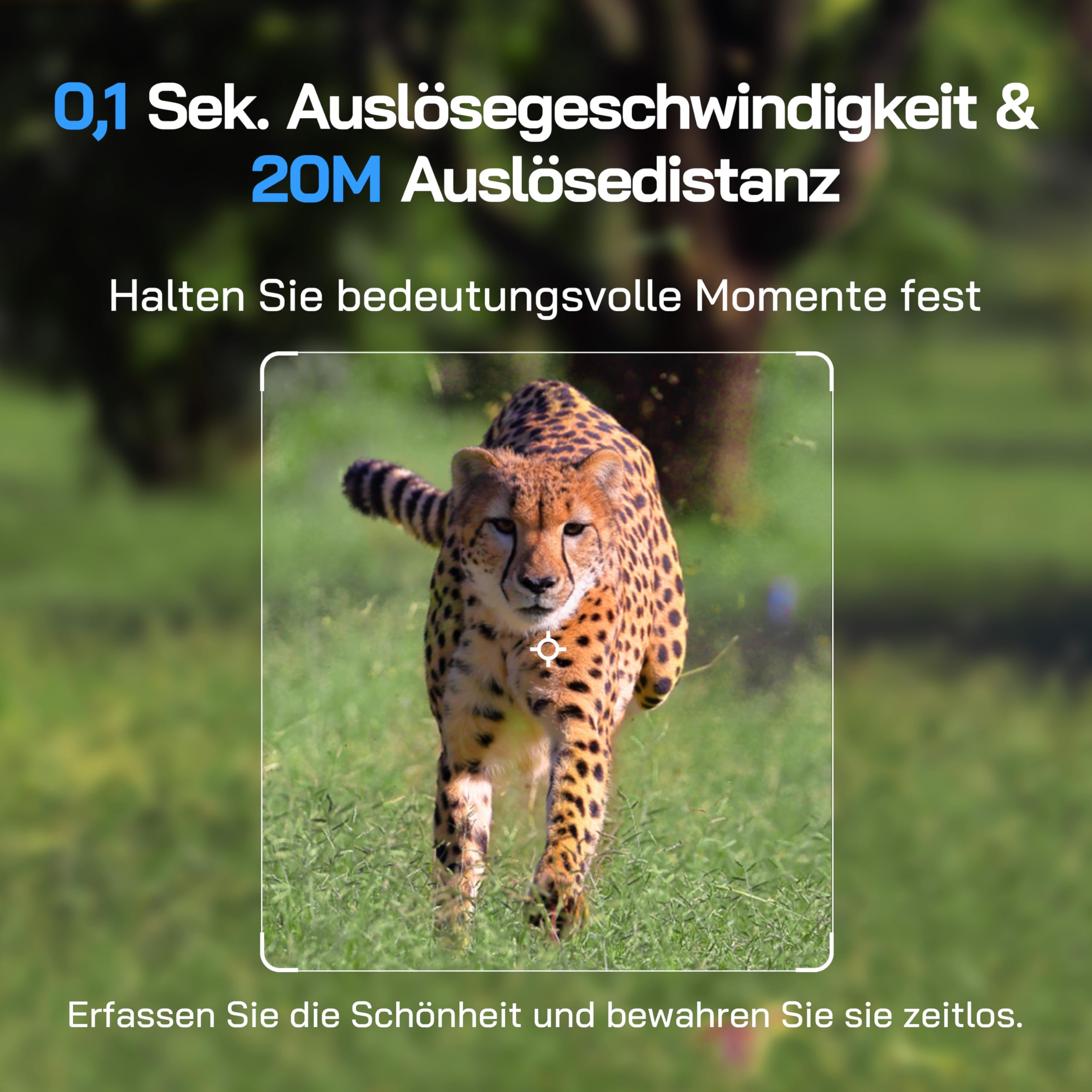 WOLFANG Wildkamera 4K HD, 64MP Full HD WLAN Wildtierkamera mit App, Jagdkamera mit Nachtsicht, Bewegungssensor, IP66 Wasserdicht, 0,1s Auslösezeit für Wildtieraufnahmen