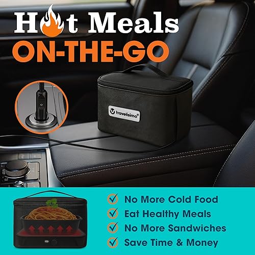 Miniatura 5 de TRAVELISIMO Microondas portátil, Calentador de alimentos portátil para el trabajo y uso doméstico, Fiambrera calentada 12V24V110V, Horno portátil 3