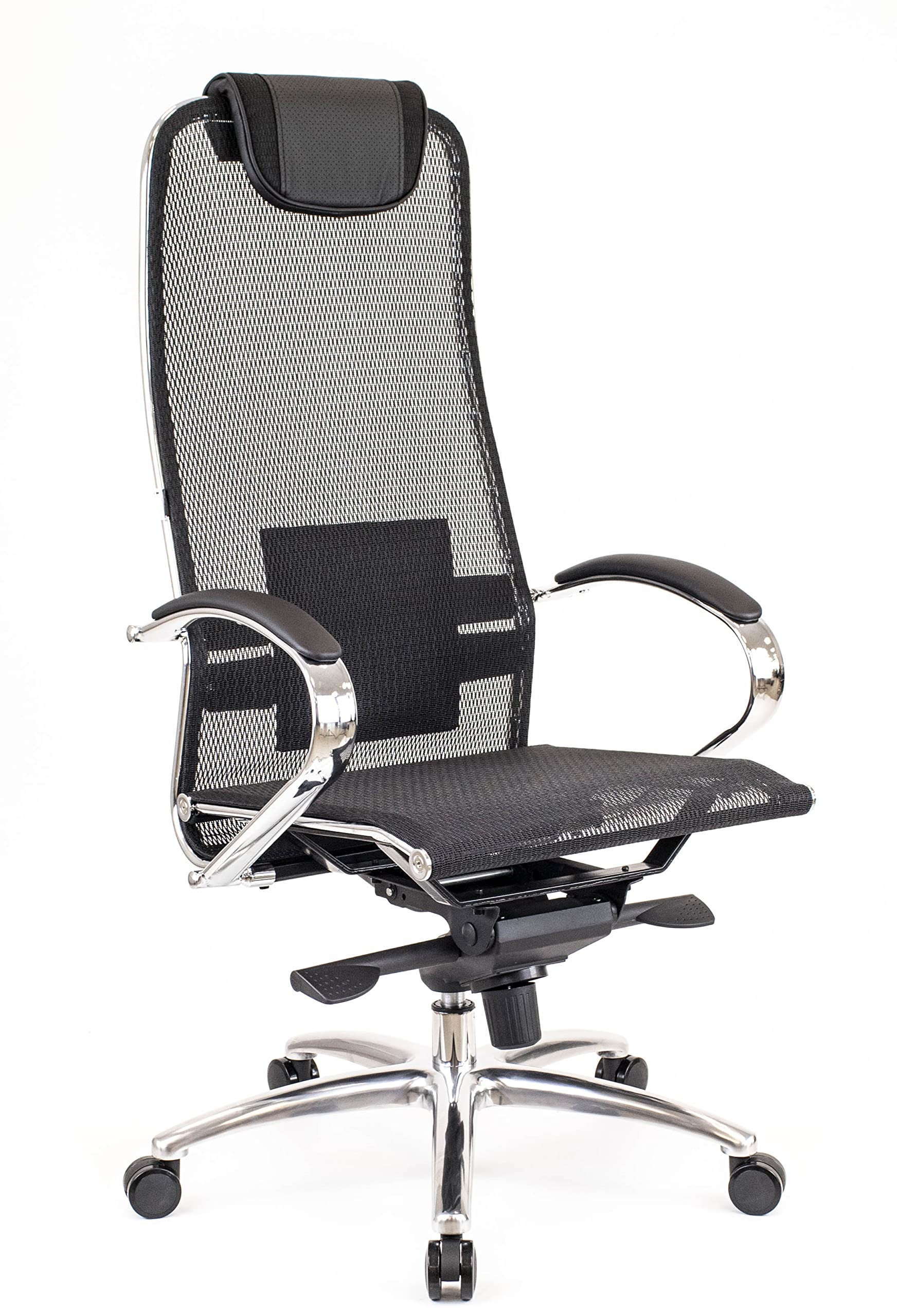 Deco Black Mesh Executive Office Chair - Ergonomic Metal Frame with Multi-Lock Synchro Mechanism