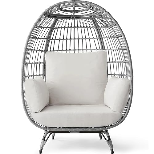 Wicker Egg Chair, Oversized Indoor Outdoor Lounger for Patio, Backyard,