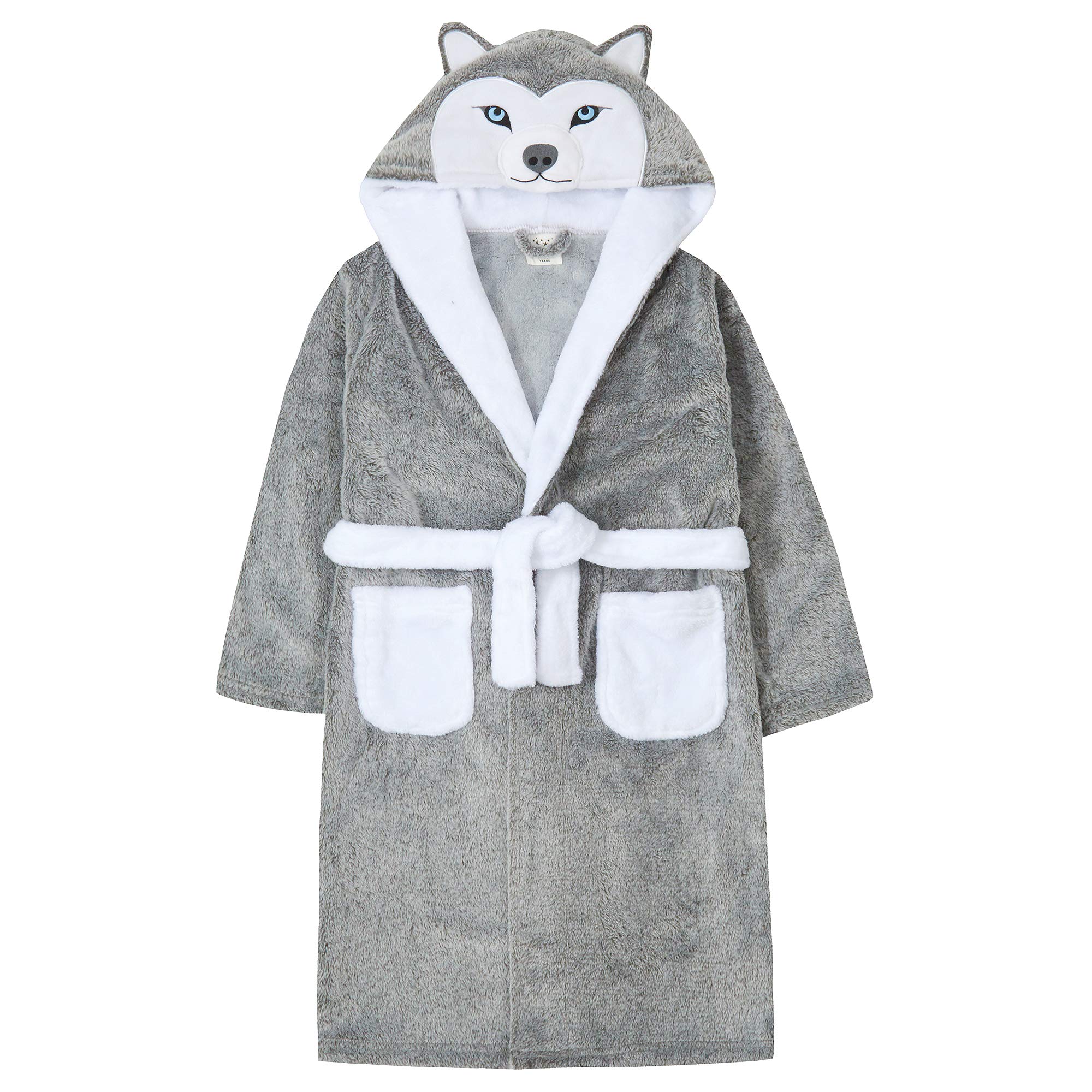 MiniKidz & 4Kidz Childrens Novelty Frosted Fleece Husky Dog Dressing Gown 2-13 Years