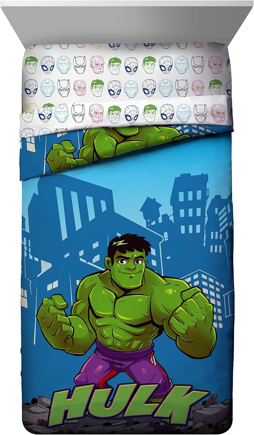 Jay Franco Marvel Super Hero Adventures Hulk Out 4 Piece Twin Bed Set - Includes Reversible Comforter & Sheet Set Bedding - Super Soft Fade Resistant Microfiber (Official Marvel Product)