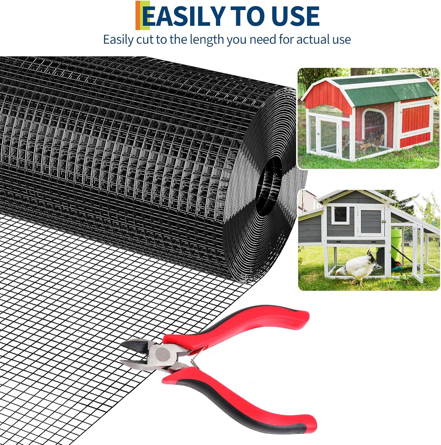 Hardware Cloth 1/2 inch - 48in x 50ft 19GA Black Galvanized Chicken Wire Mesh Roll, Hot-Dipped After Welding for Chicken Coop, Rabbit Cages & Garden Fencing – Poultry Netting & Chicken Wire Fencing