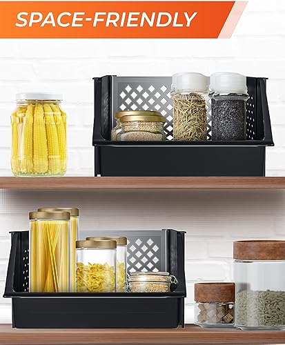 Miniatura 5 de Skywin Large Plastic Stackable Storage Bins for Pantry - 6 Pack, Stackable Bins For Organizing Food, Kitchen, and Bathroom Essentials (Black)