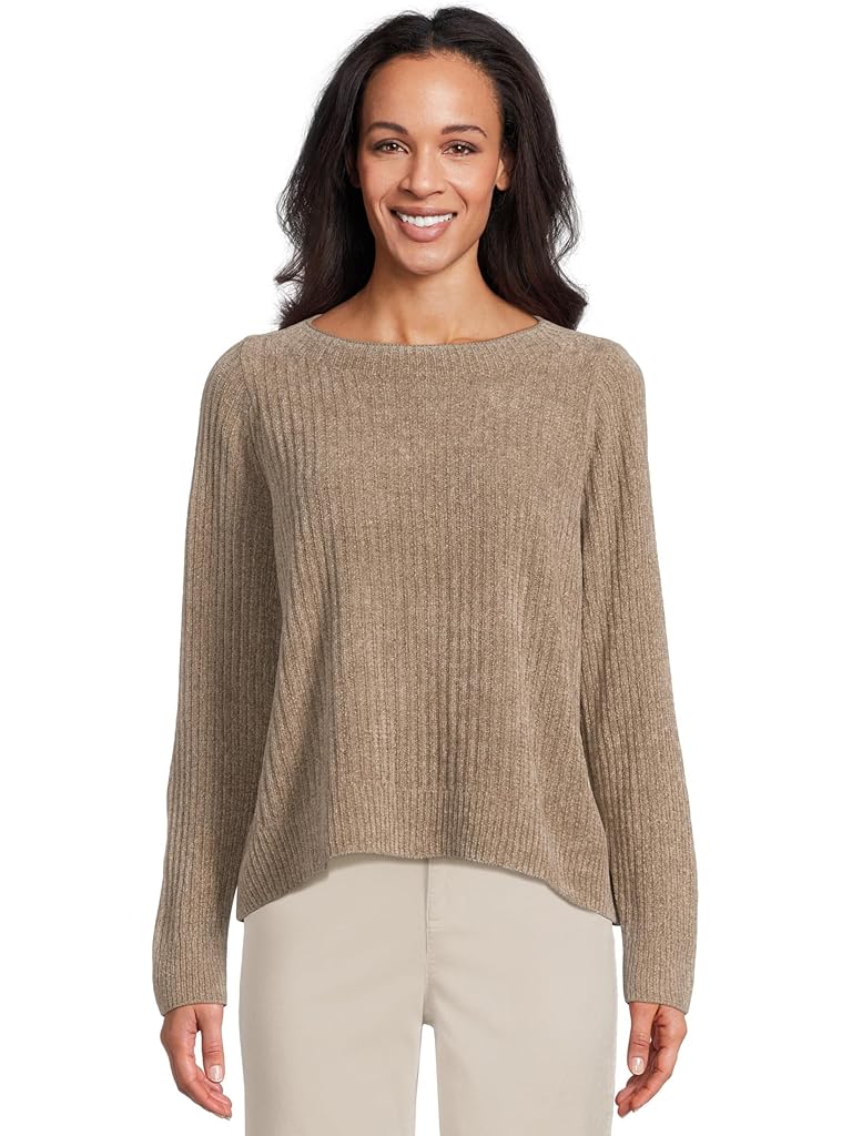 Taupe Eileen Fisher Petite Chenille Blend Square Armhole Sweater
