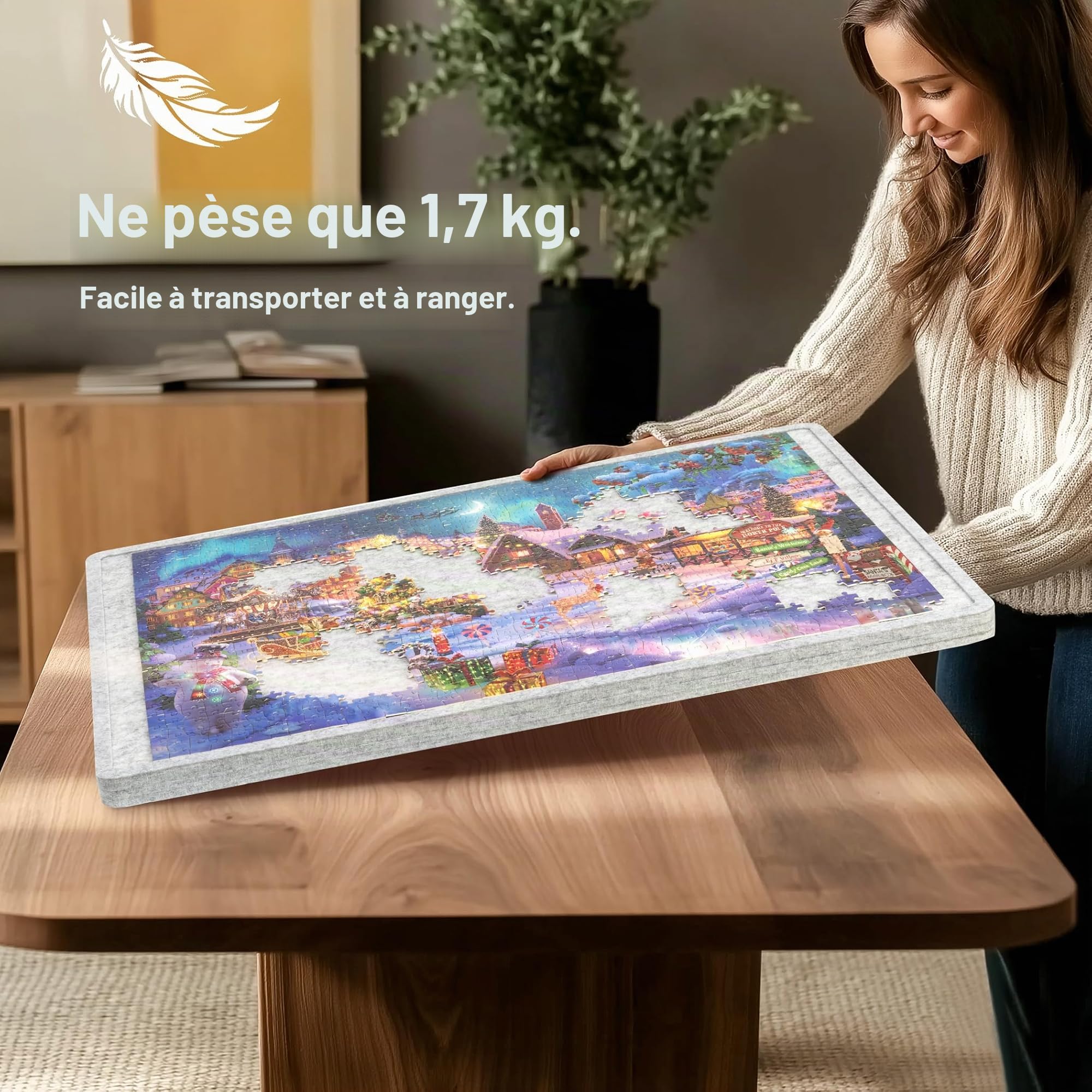 Lavievert Planche de puzzle inclinable de 1000 pièces avec couverture, table de puzzle réglable à 3 angles, tapis de puzzle léger en feutre avec support, économiseur de puzzle portable pour un