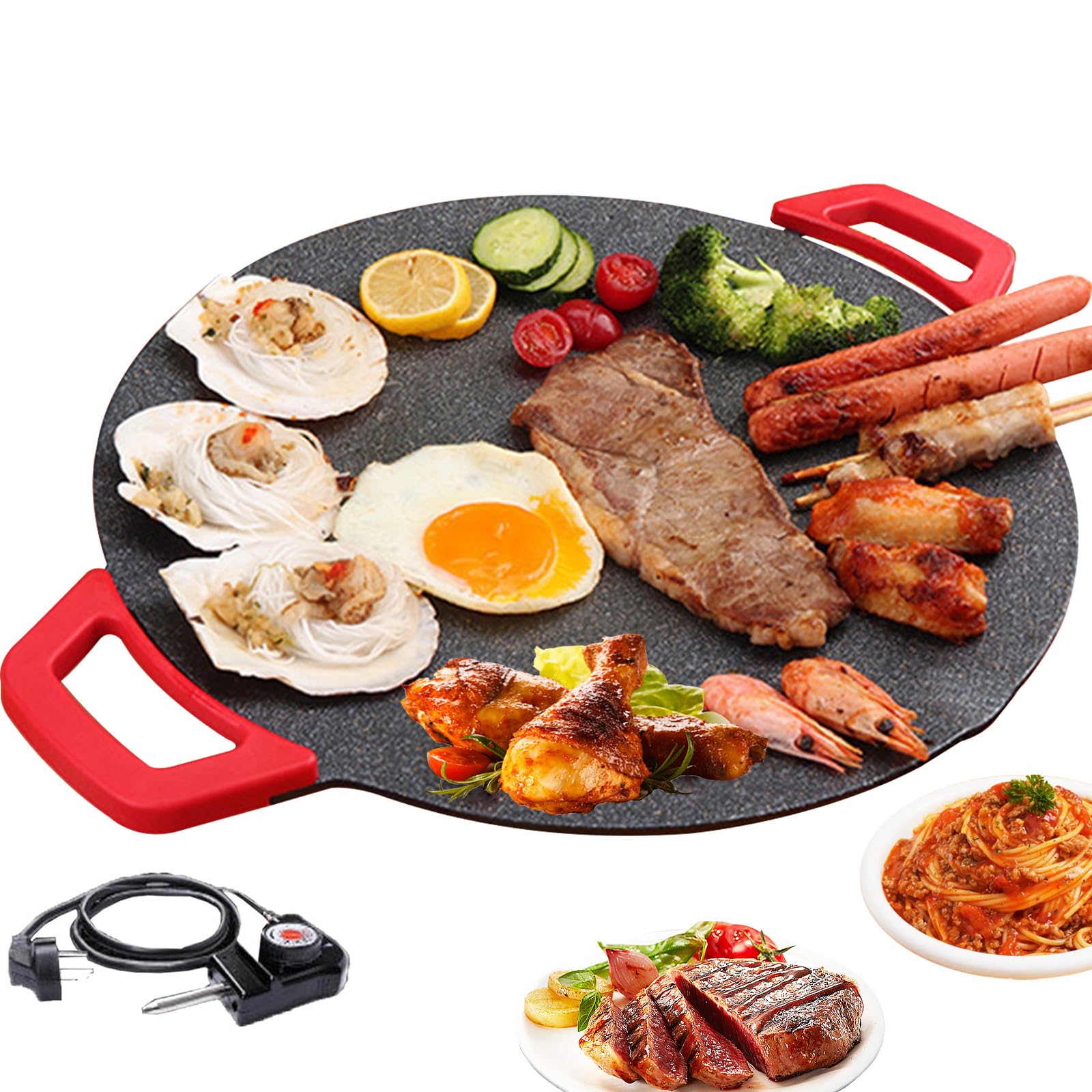 Electric Griddle Non-Stick Electric Indoor Grill Pan, Smokeless Electric BBQ Grill Baking Trays, Multi-Function Korean Electric Grill With Five Adjustable Temperature Levels Rapid Heating