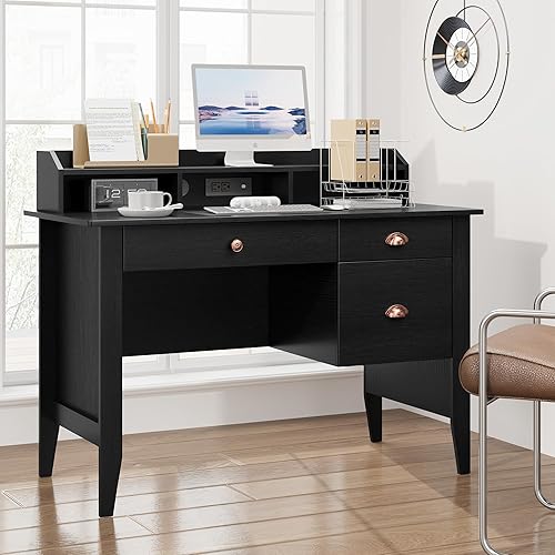 Miniatura 2 de TTVIEW Escritorio para computadora con cajones de almacenamiento y puerto de carga USB, escritorio ejecutivo de oficina en casa con estante y cajón