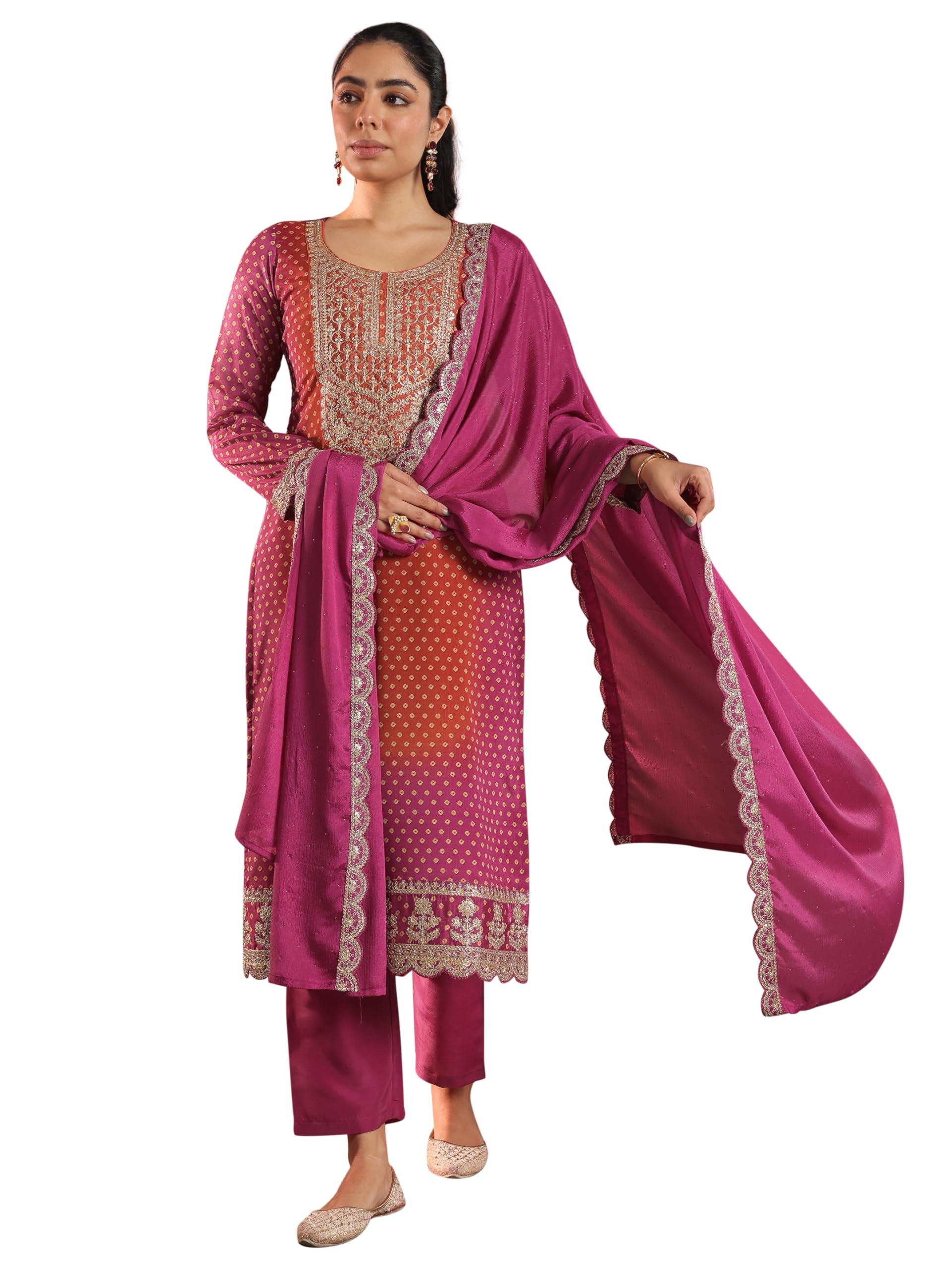 libas Womens Printed Silk Blend Straight Kurta With Trousers and Dupatta-picture-31