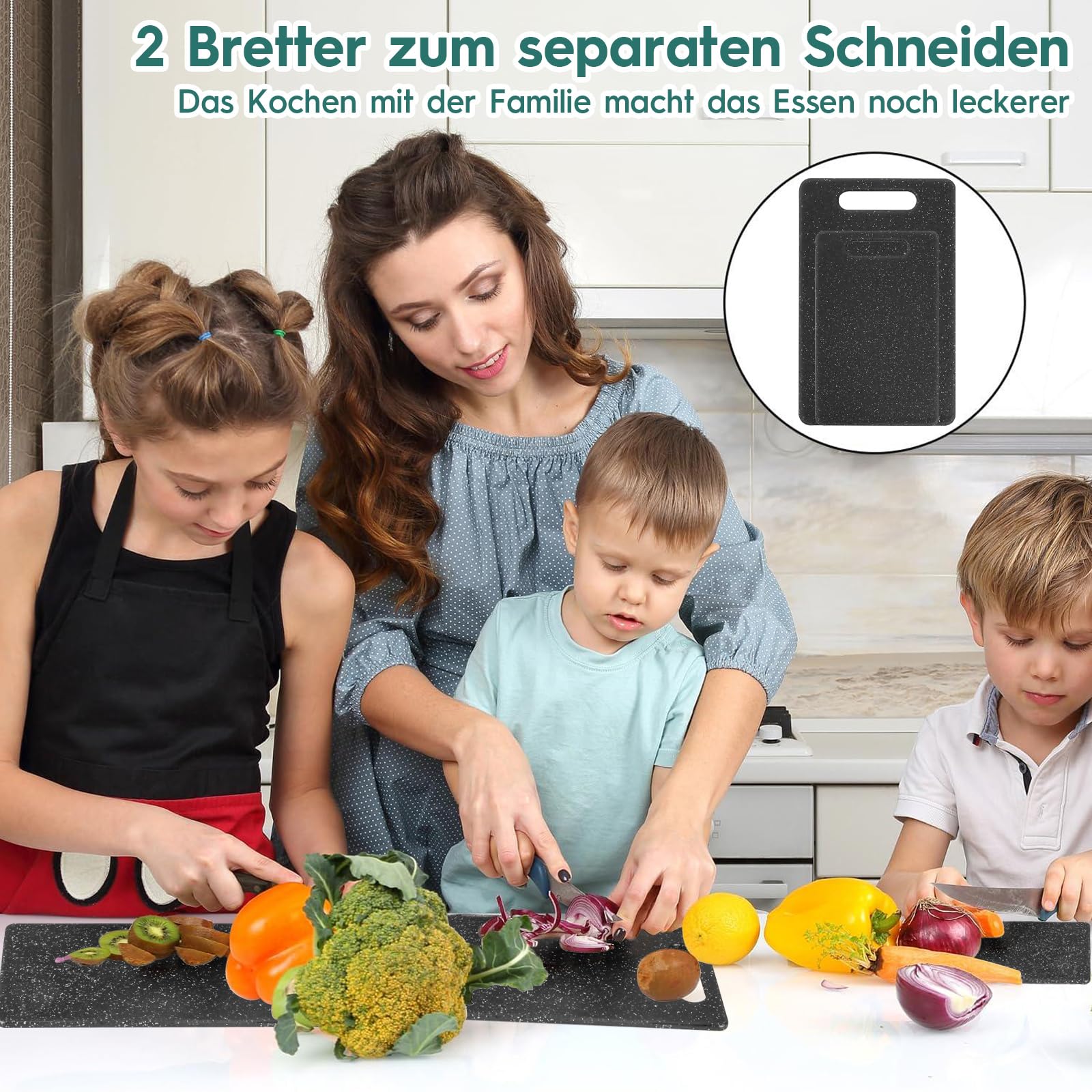 3 taglieri in plastica, 3 misure, lavabili in lavastoviglie, con impugnatura antiscivolo, taglieri con piedini antiscivolo per verdure, frutta, carne, nero