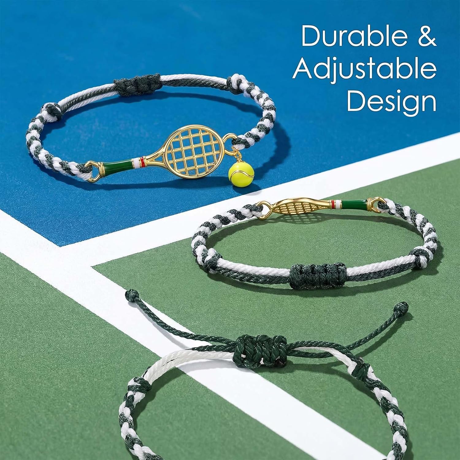 Tennis Racket Bracelet for Women Men Adjustable Tennis Bracelet Sports Bracelet Handmade Braided Rope Bracelet Dainty Tennis Jewelry Tennis Gifts for Women Men Sports Fans Players