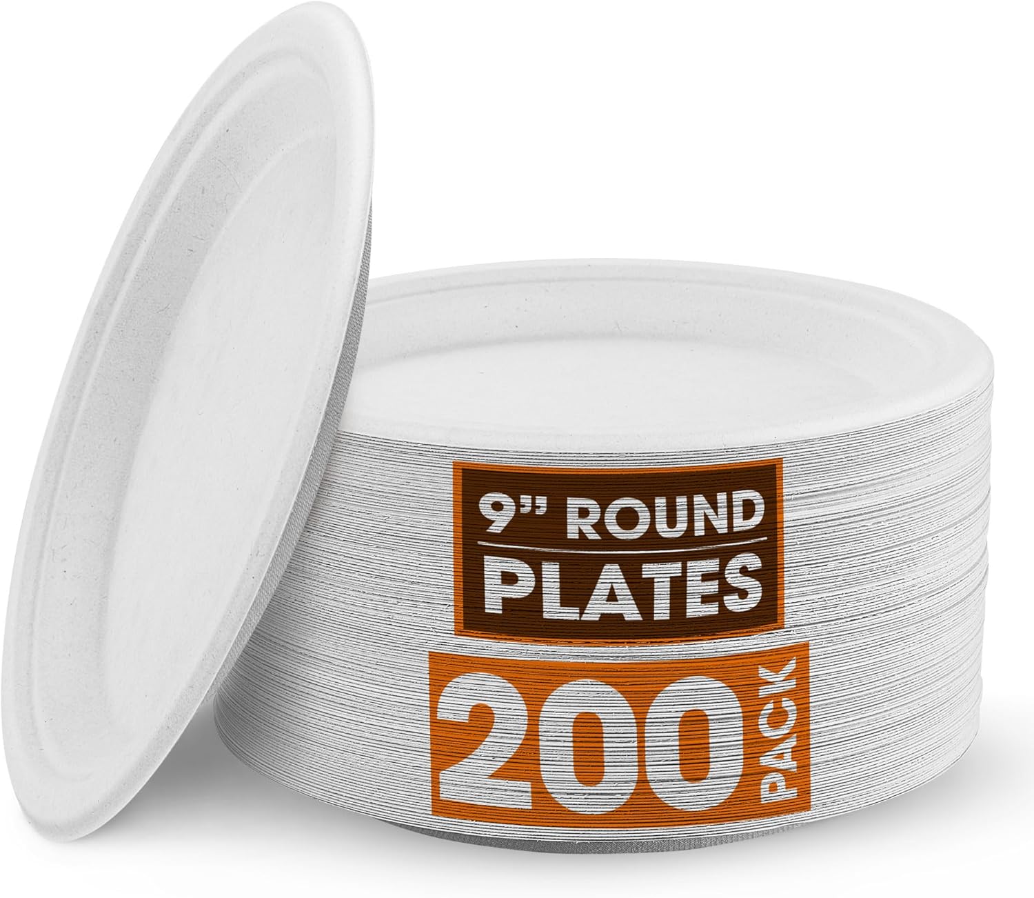 Cheer Collection 9 inch Compostable Plates - 100% Biodegradable Plates | 100% Eco Friendly & Disposable 9 inch Paper Plates for Hot or Cold Food, Party & Event - White, 200pcs