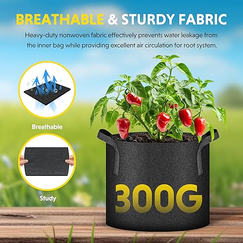 Vista 97 de iPower Grow Bags – Contenedor con aireación de tela no tejida gruesa, con asas de correa para plantas y macetas de jardín. Beige Bronceado