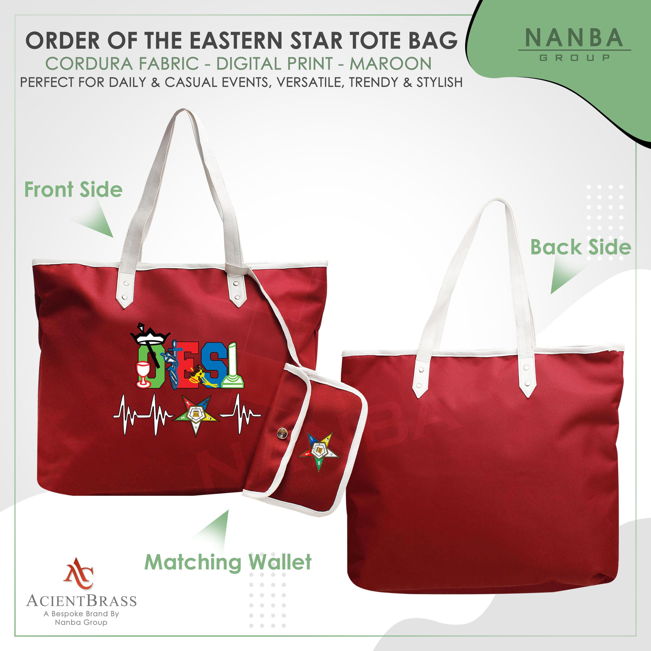 ACIENTBRASS Order of the Eastern Star Tote Bag - OES Heartbeat Design