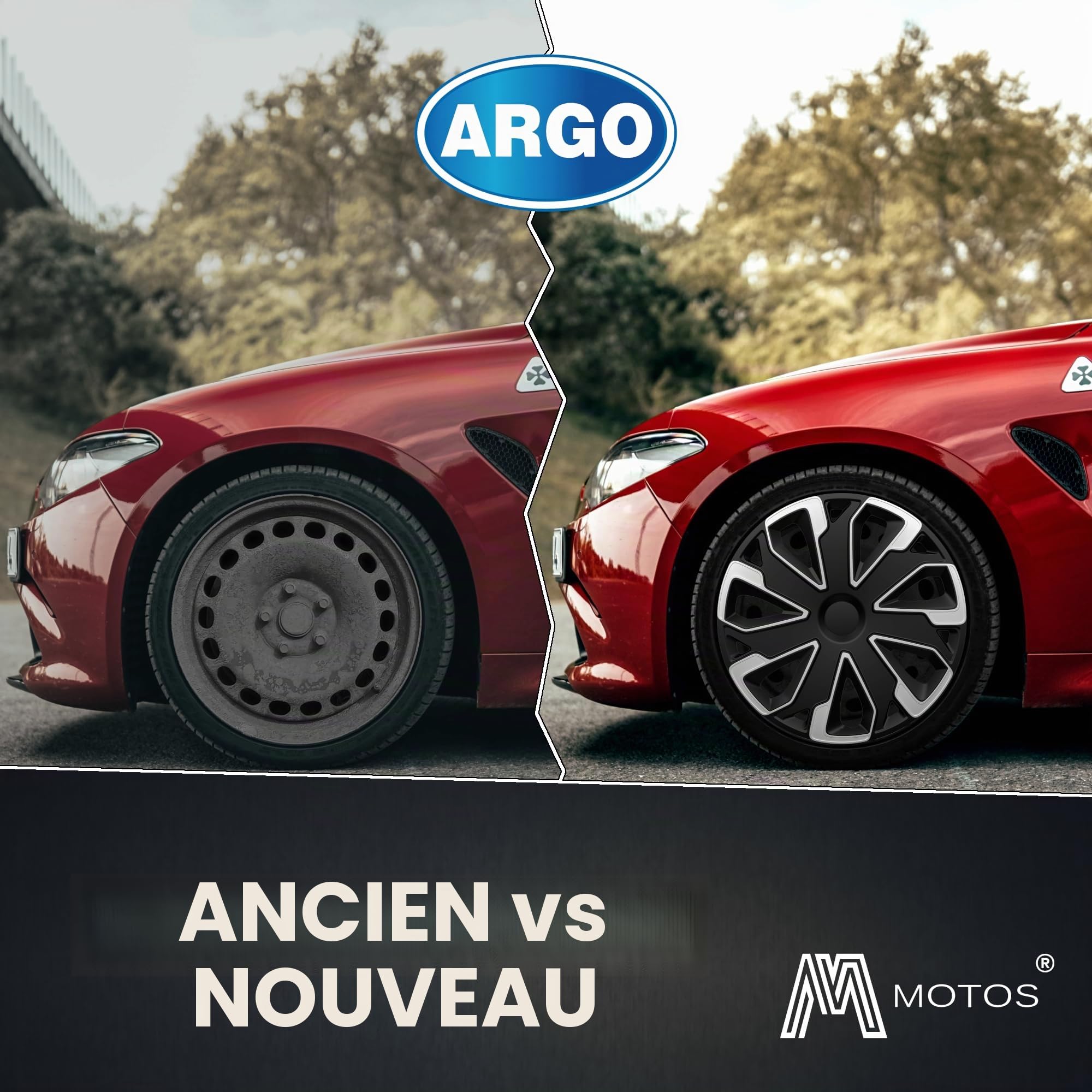 M MOTOS Jeu de 4 enjoliveurs 16 Pouces - Riez des Rayures avec Ces enjoliveurs 16 Pouces Souples et légers. Facile à Installer, Aucun Outil nécessaire, Protection Contre la décoloration!