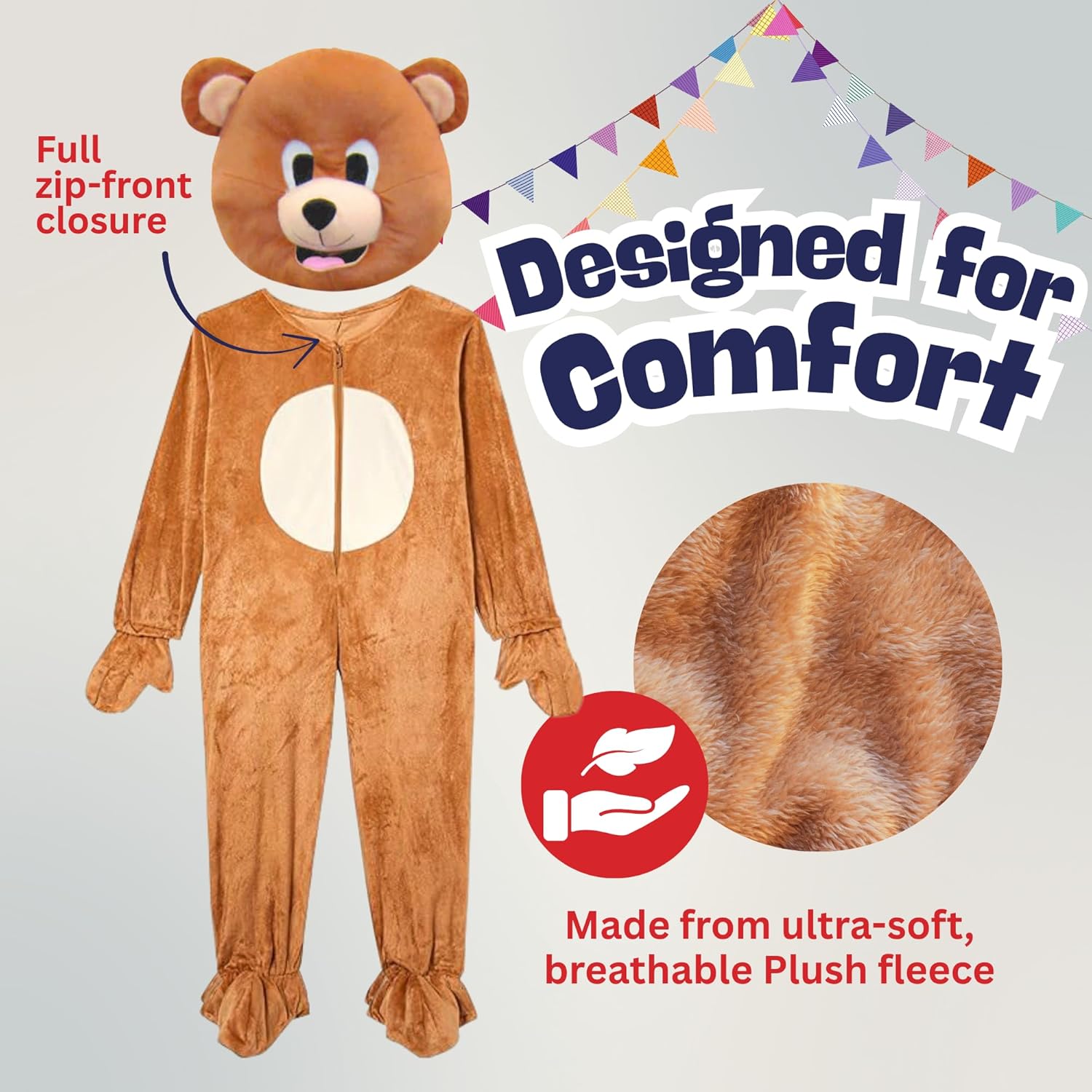 Dress Up America Bear Mascot Costume - Full Body Animal Suit for Kids & Adults - Includes Jumpsuit & Mask