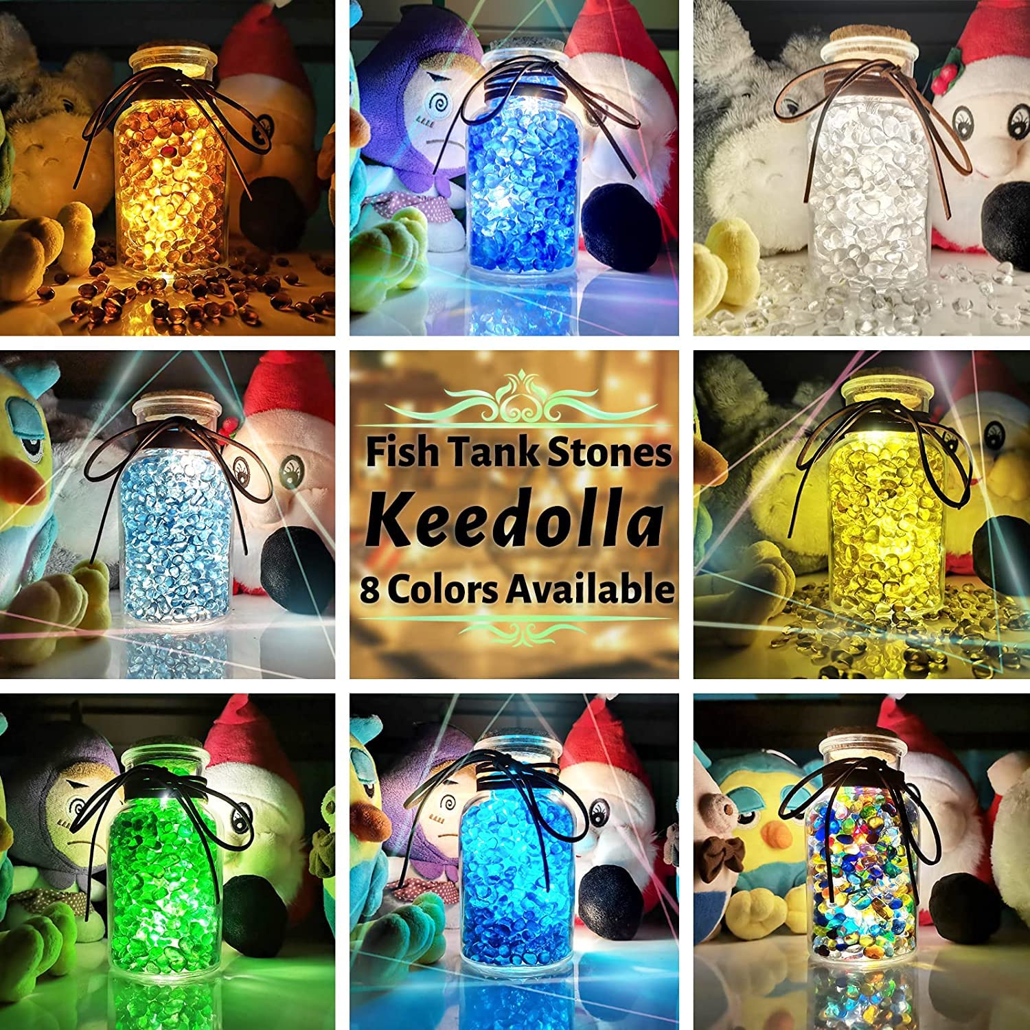 Keedolla Piedras de cristal de mar verde de 3 libras para acuario, grava pulida para pecera, piedras transparentes para pecera, piedras de vidrio coloridas para decoración de jarrones, acuario, grava,