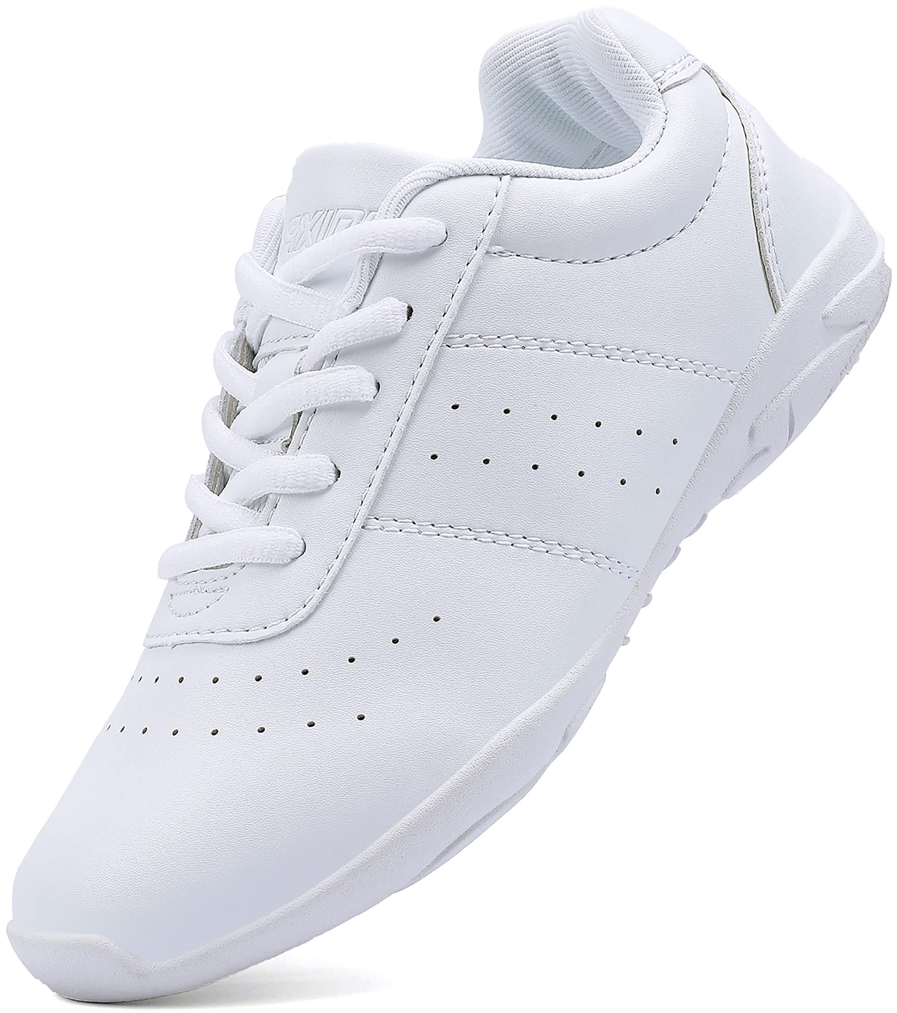 BAXINIER Youth Girls White Cheerleading Dancing Shoes Athletic Training Tennis Walking Breathable Competition Cheer Sneakers