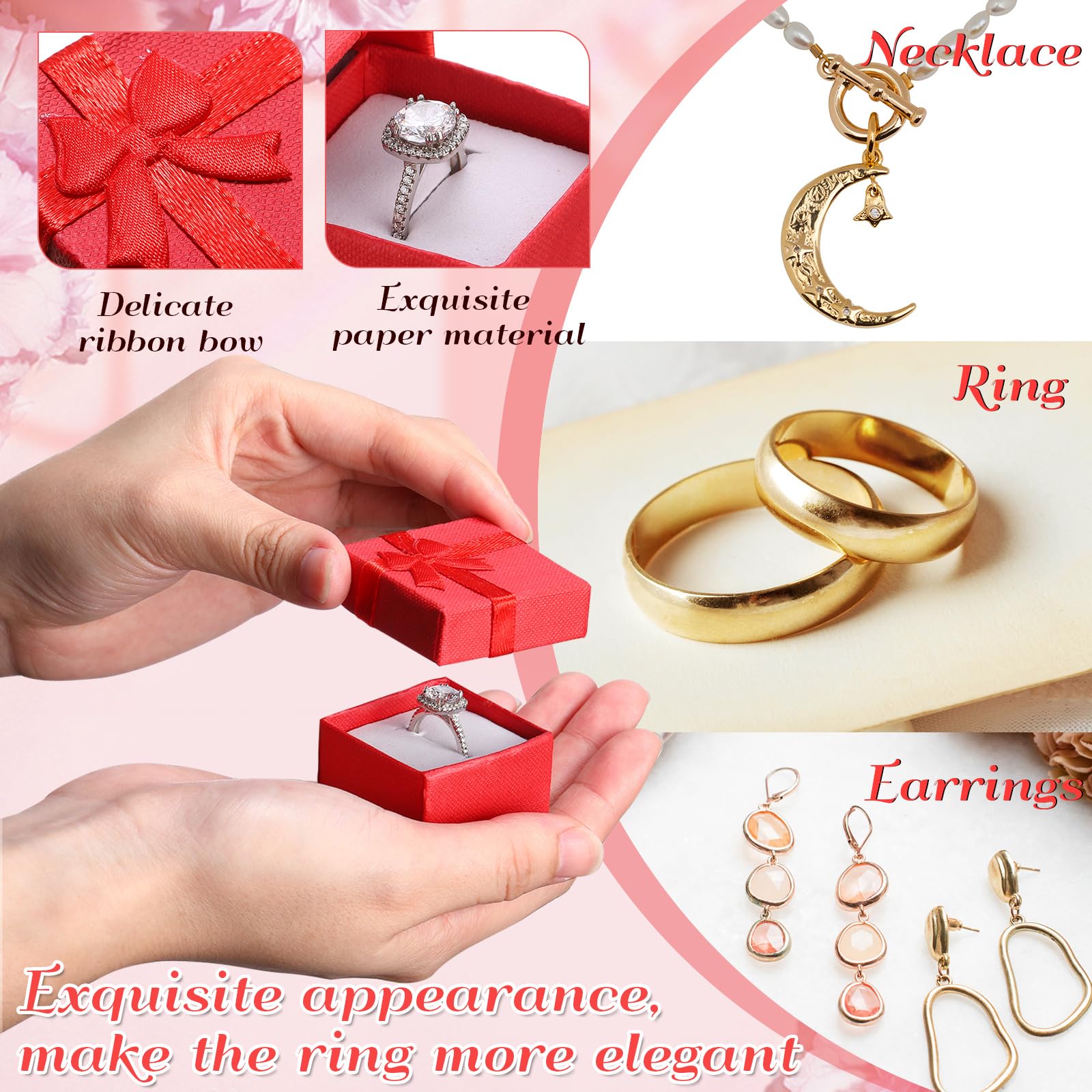 Ringschachteln aus Hartkarton, 4,1 x 4,1 cm, 72 Stück, Schmuckkästchen mit Schleife, kleine Schmuck-Geschenkboxen für kleine Unternehmen (stilvolle Farbe)