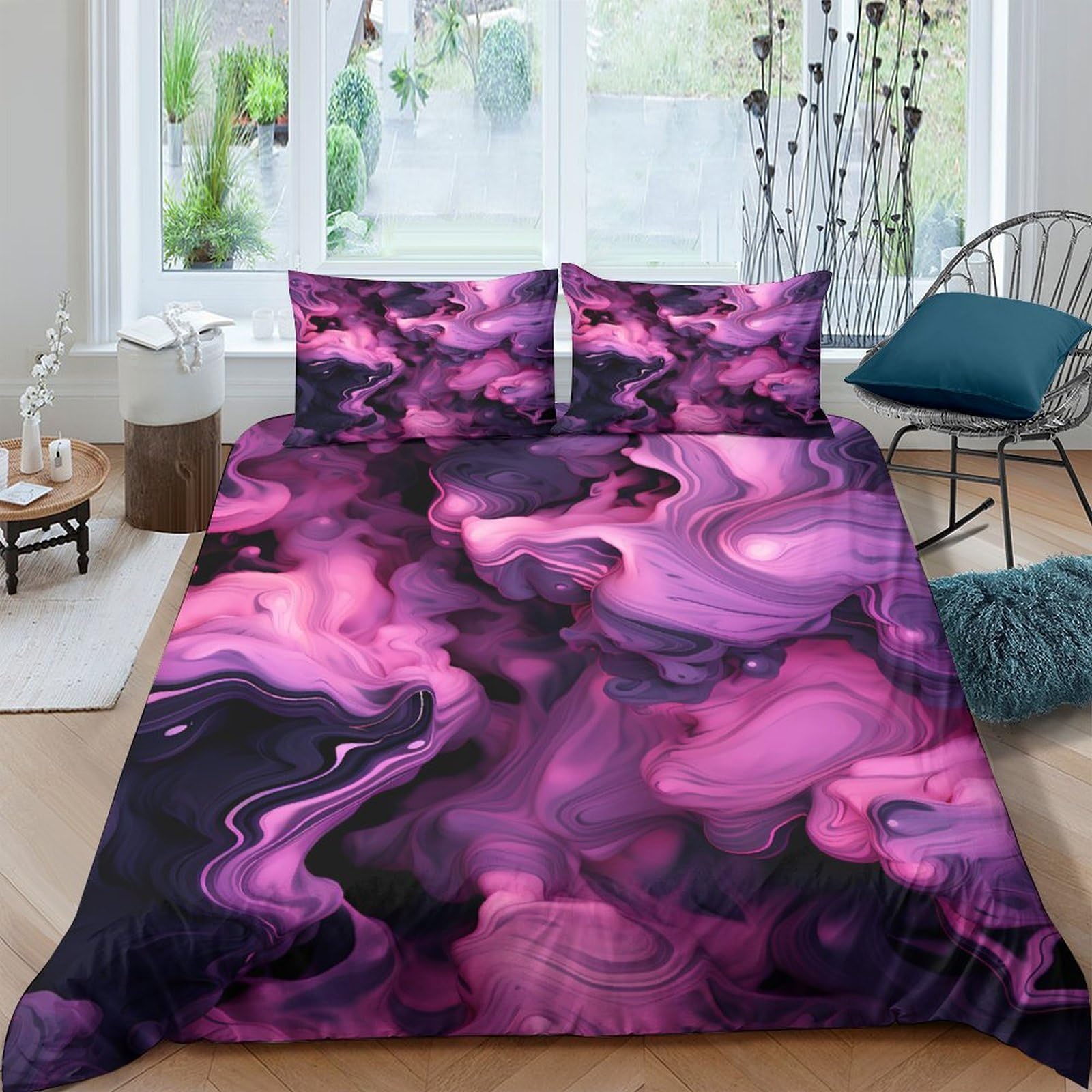 Ctjqhvkz Style-7 3D Printed Purple Marble Fitted Sheet Microfiber Soft Breathable Smoke Pattern Mattress Cover For Bedroom Guest Room Decor Single（135X200cm）