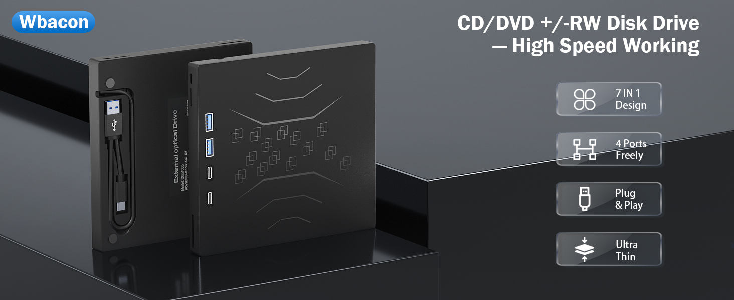 Amazon.com: Wbacon 7 in 1 External CD/DVD Drive for Laptop, USB
