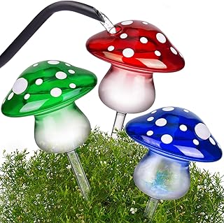 NiHome Glass Mushroom Plant Self Watering Globe Set of 3 Colors, Durable Hand-Blown Glass Bulbs Automatic Home Plant Hydration System for up to 3 Weeks, Easy Refill Design with Adjustable Flow Rate