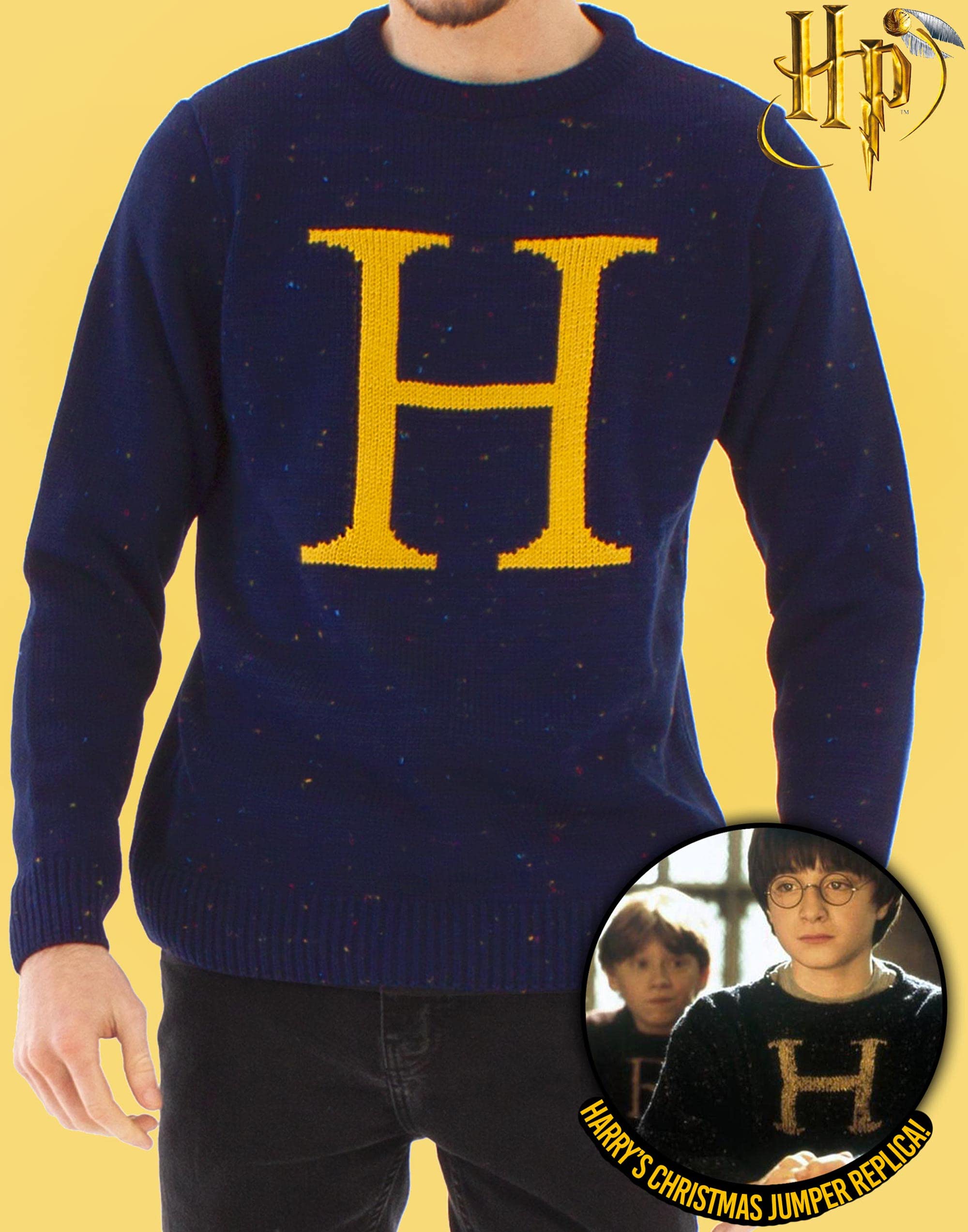Harry Potter Jersey de Navidad Jersey Azul Unisex Tejido con Letra H de Harry