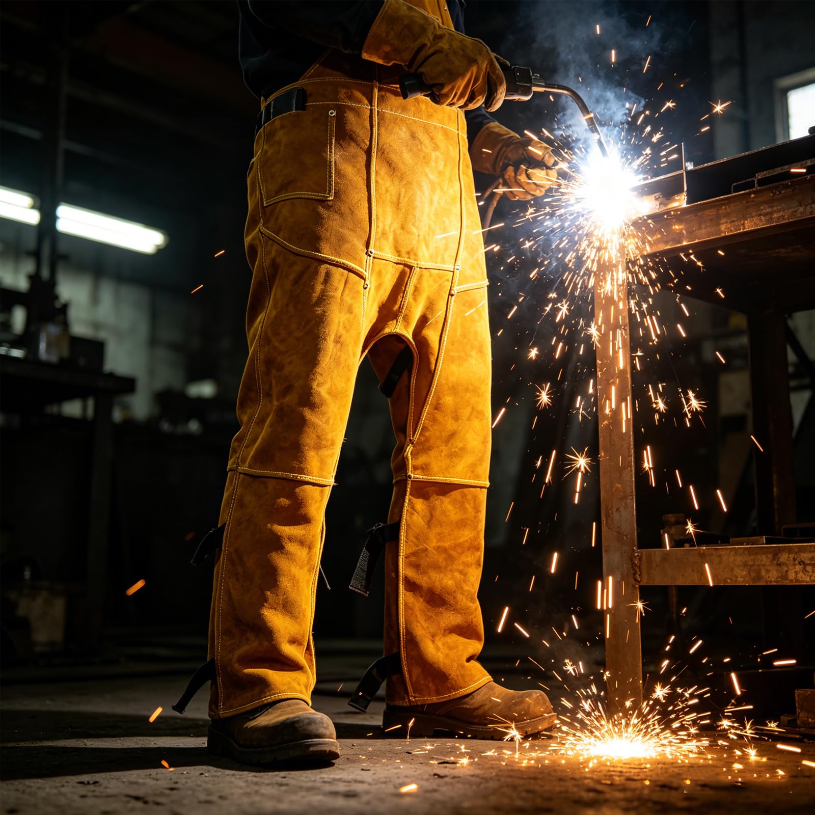 Pantalon de soudage en cuir industriel, ignifuge, pour le travail de meulage et de coupe, vêtements de protection