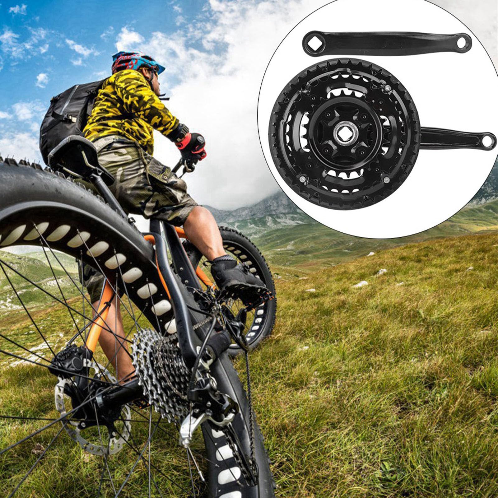 Guarnitura in acciaio al carbonio 24-34-42T, guarnitura per bici con copertura per catene per mountain bike a velocità variabile