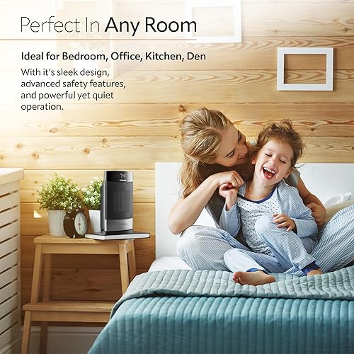 Miniatura 5 de Lasko Ellipse - Calentador de mesa de cerámica para el hogar con interruptor de vuelco, bloqueo para niños, pantalla digital, termostato, modo